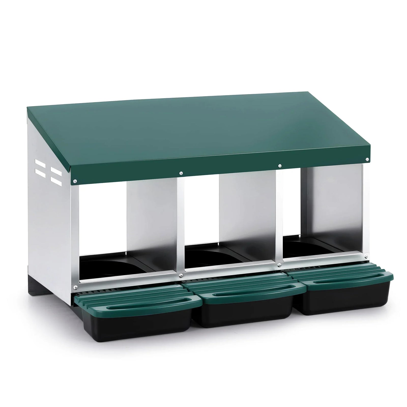Chicken Nesting Box Roll Away 3 Holes Metal Wall Mounted Nest Box Green