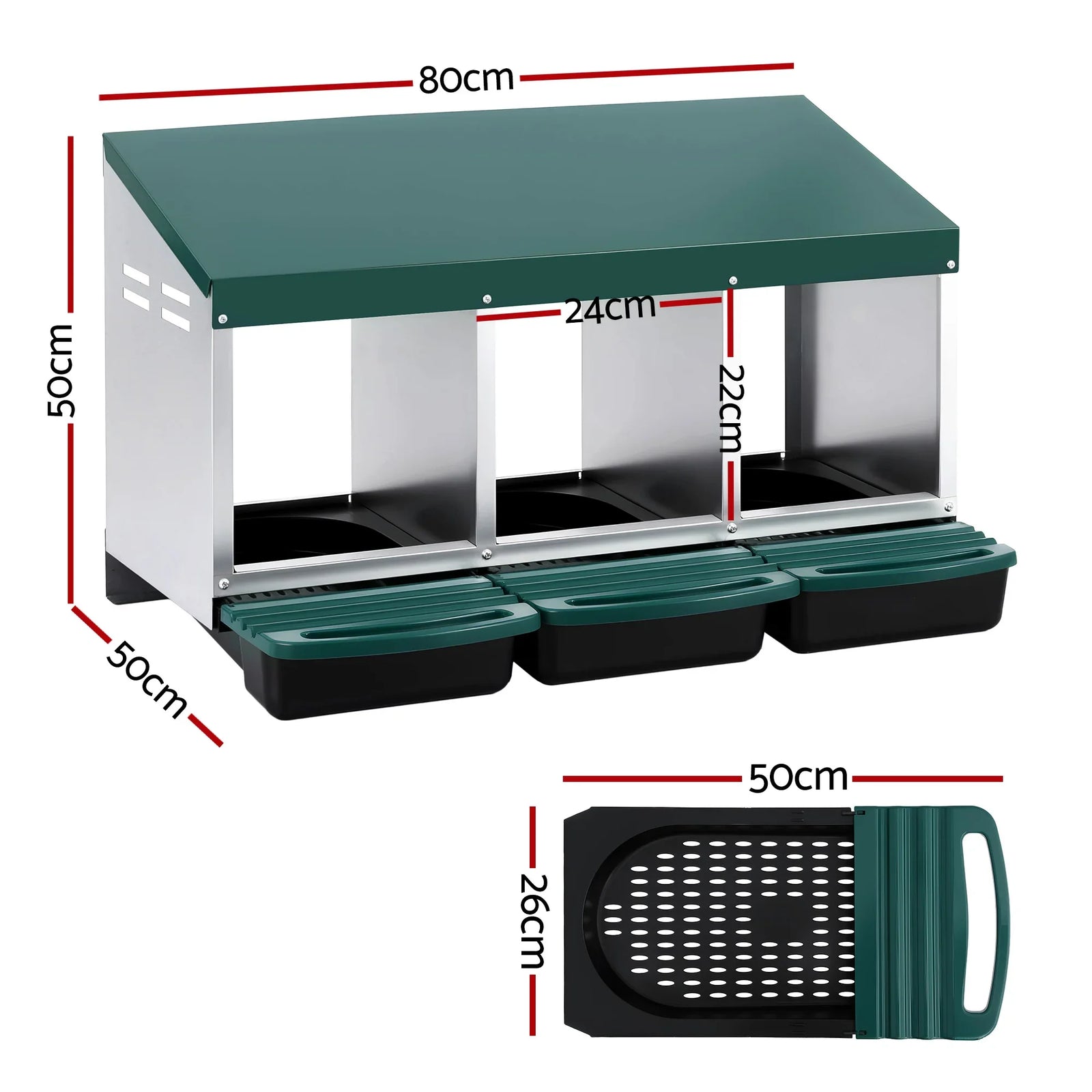 Chicken Nesting Box Roll Away 3 Holes Metal Wall Mounted Nest Box Green