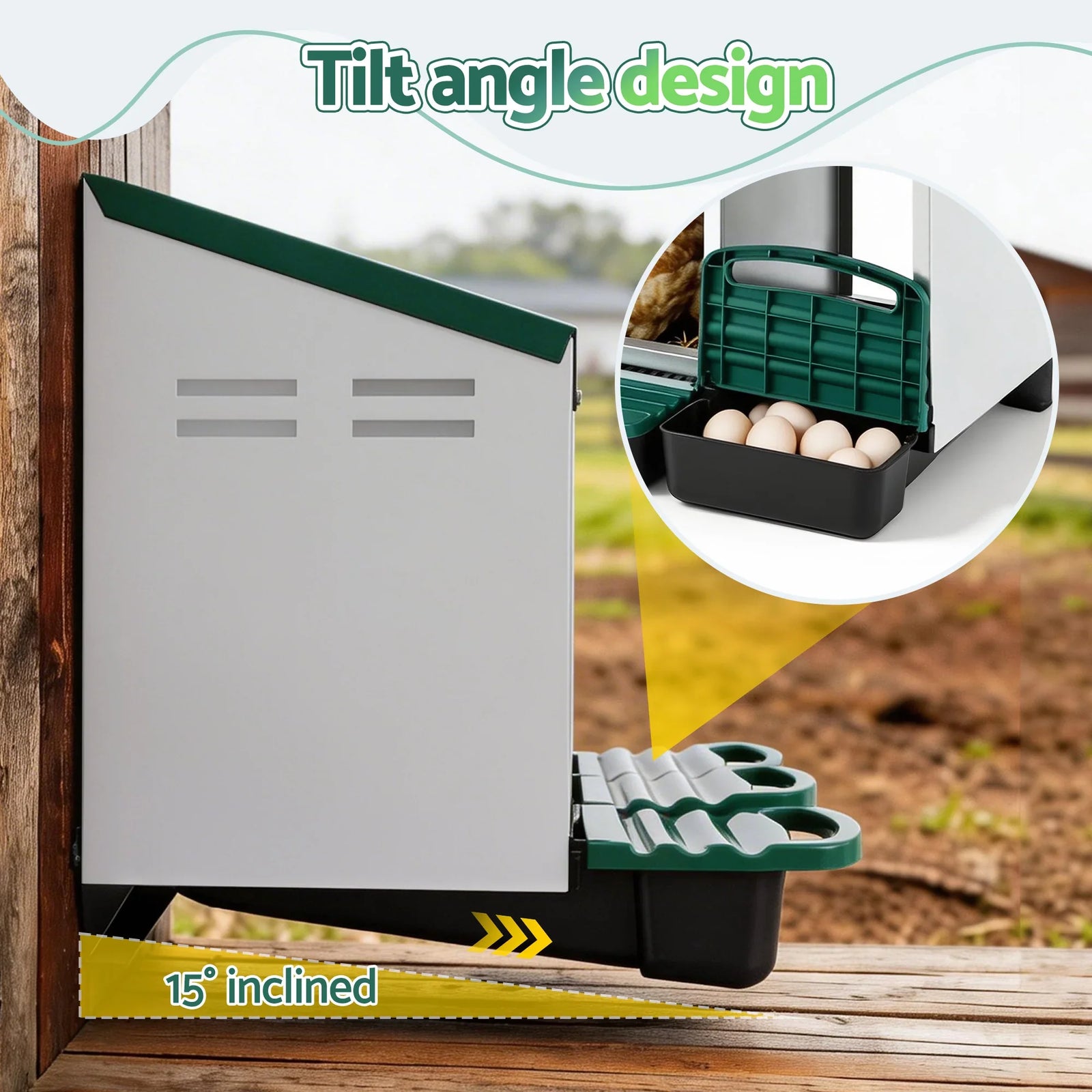 Chicken Nesting Box Roll Away 3 Holes Metal Wall Mounted Nest Box Green