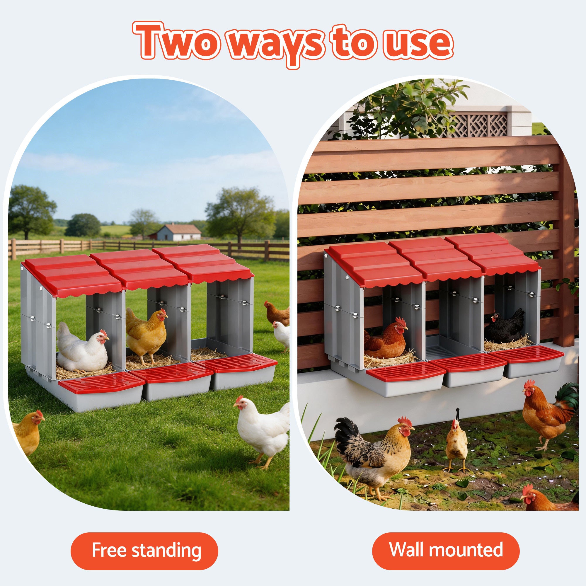 Chicken Nesting Box 3 Hole Roll Away Poultry Hen Laying Egg Hutch Red