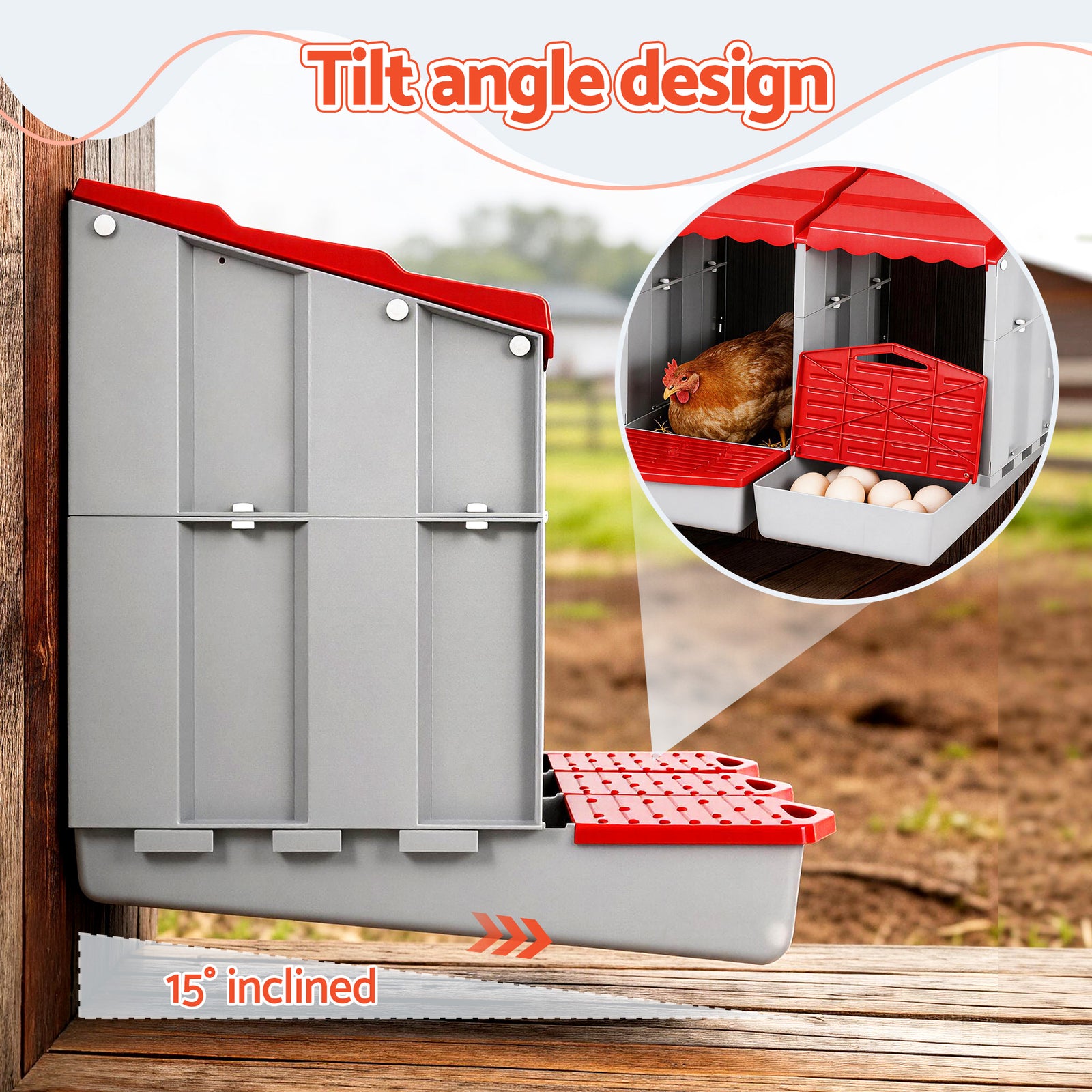 Chicken Nesting Box 3 Hole Roll Away Poultry Hen Laying Egg Hutch Red