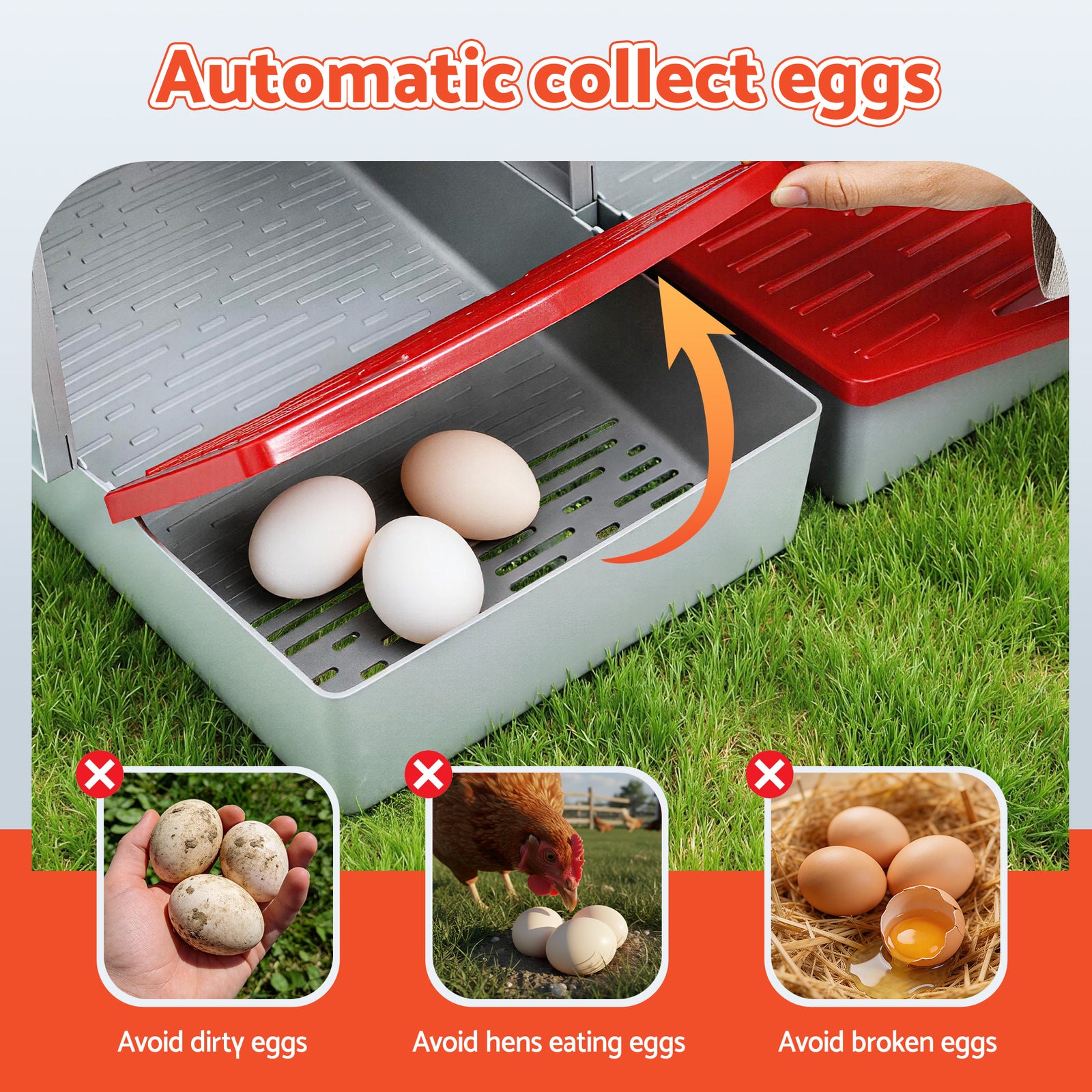 Chicken Nesting Box 3 Hole Roll Away Poultry Hen Laying Egg Hutch Red