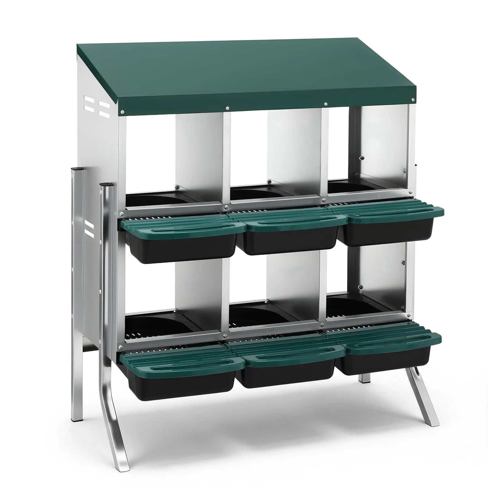 Chicken Nesting Box Roll Away Metal Nesting Box Wall Mounted 6 Holes Green