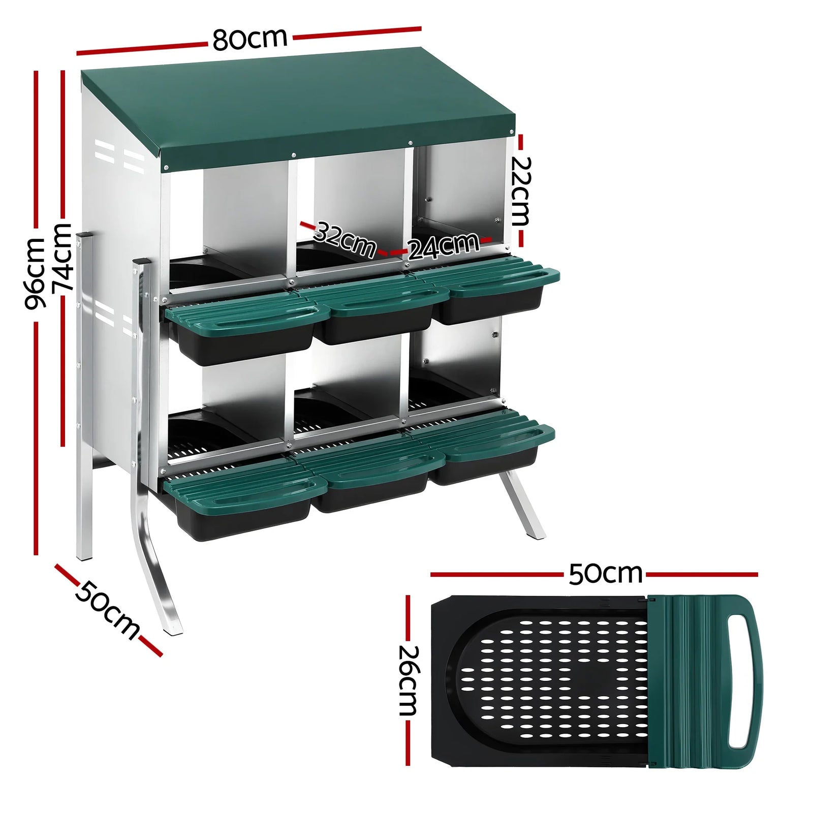 Chicken Nesting Box Roll Away Metal Nesting Box Wall Mounted 6 Holes Green
