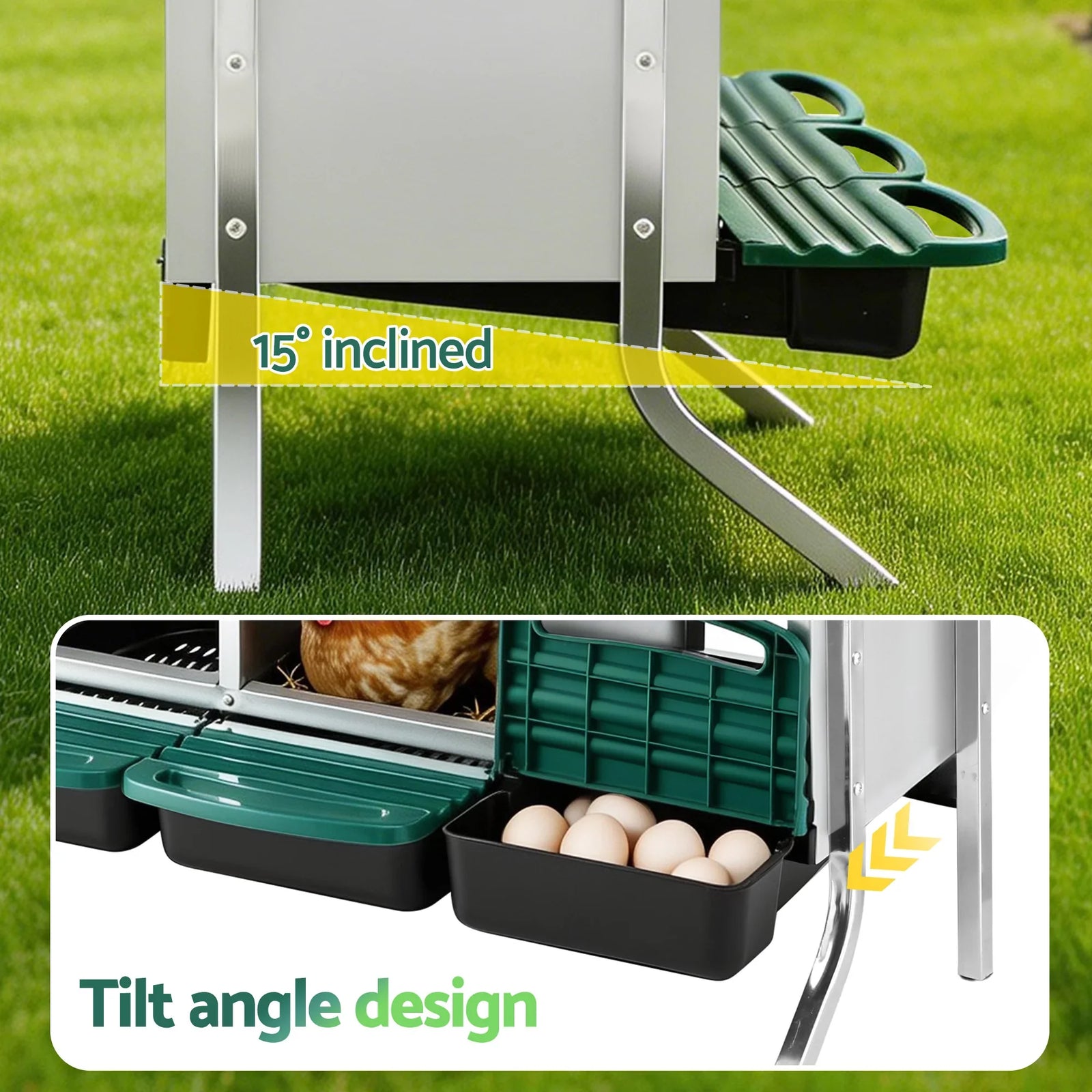 Chicken Nesting Box Roll Away Metal Nesting Box Wall Mounted 6 Holes Green