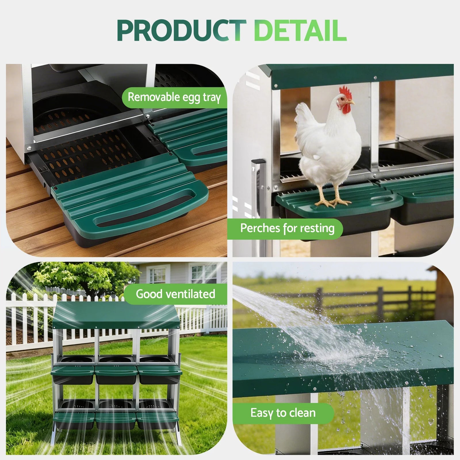 Chicken Nesting Box Roll Away Metal Nesting Box Wall Mounted 6 Holes Green