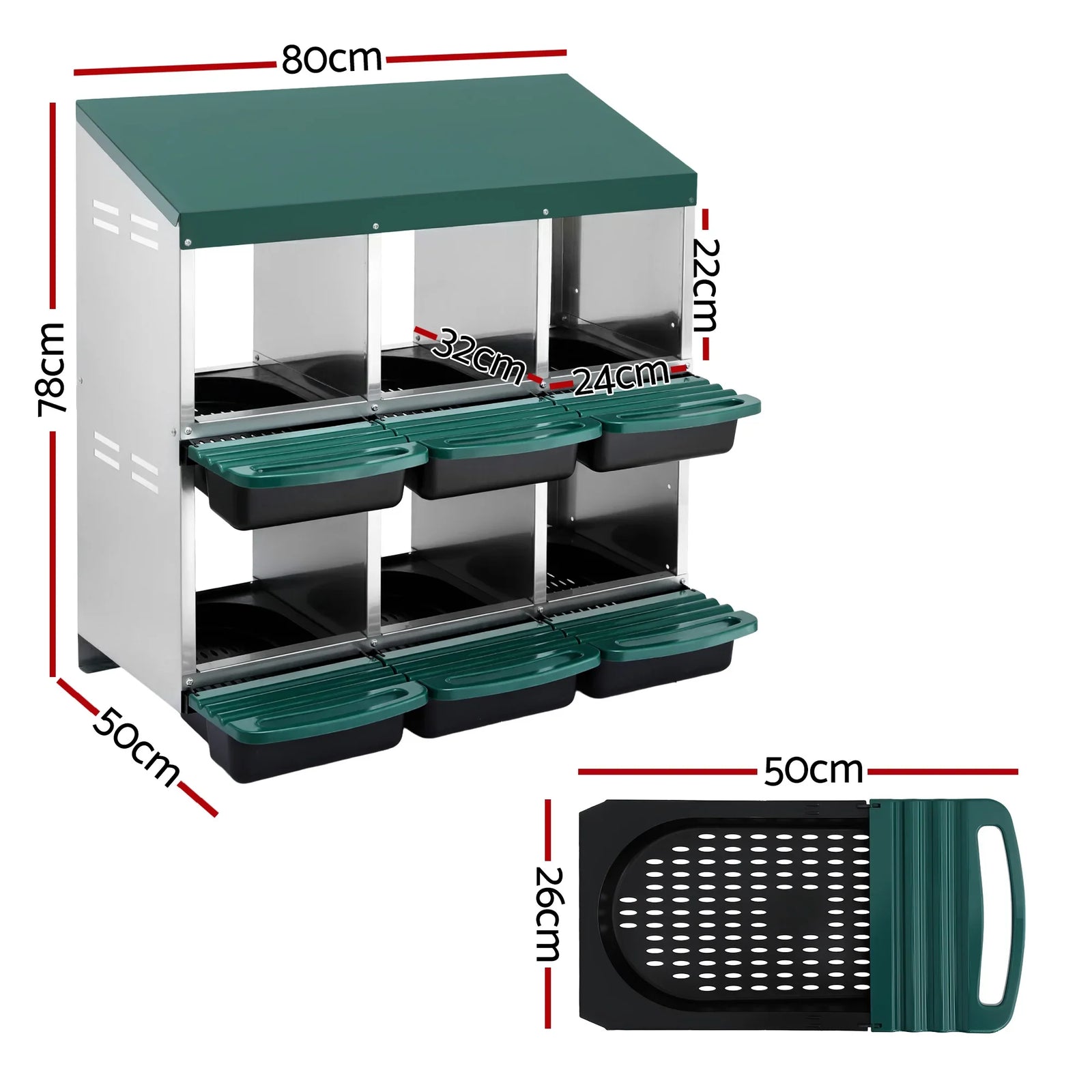 Chicken Nesting Box Roll Away Metal Nesting Box Wall Mounted 6 Holes Green