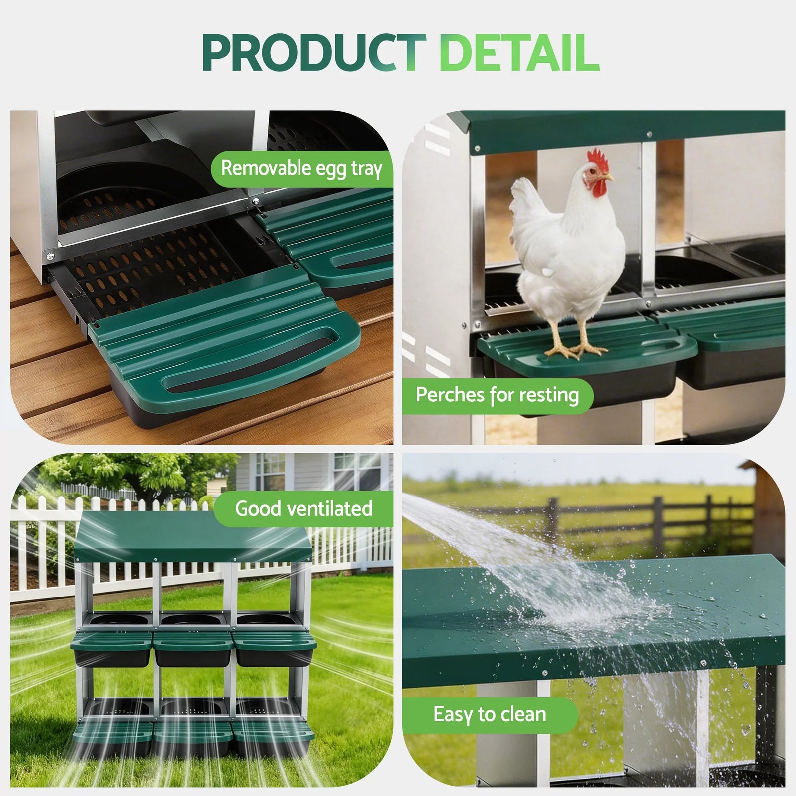 Chicken Nesting Box Roll Away Metal Nesting Box Wall Mounted 6 Holes Green