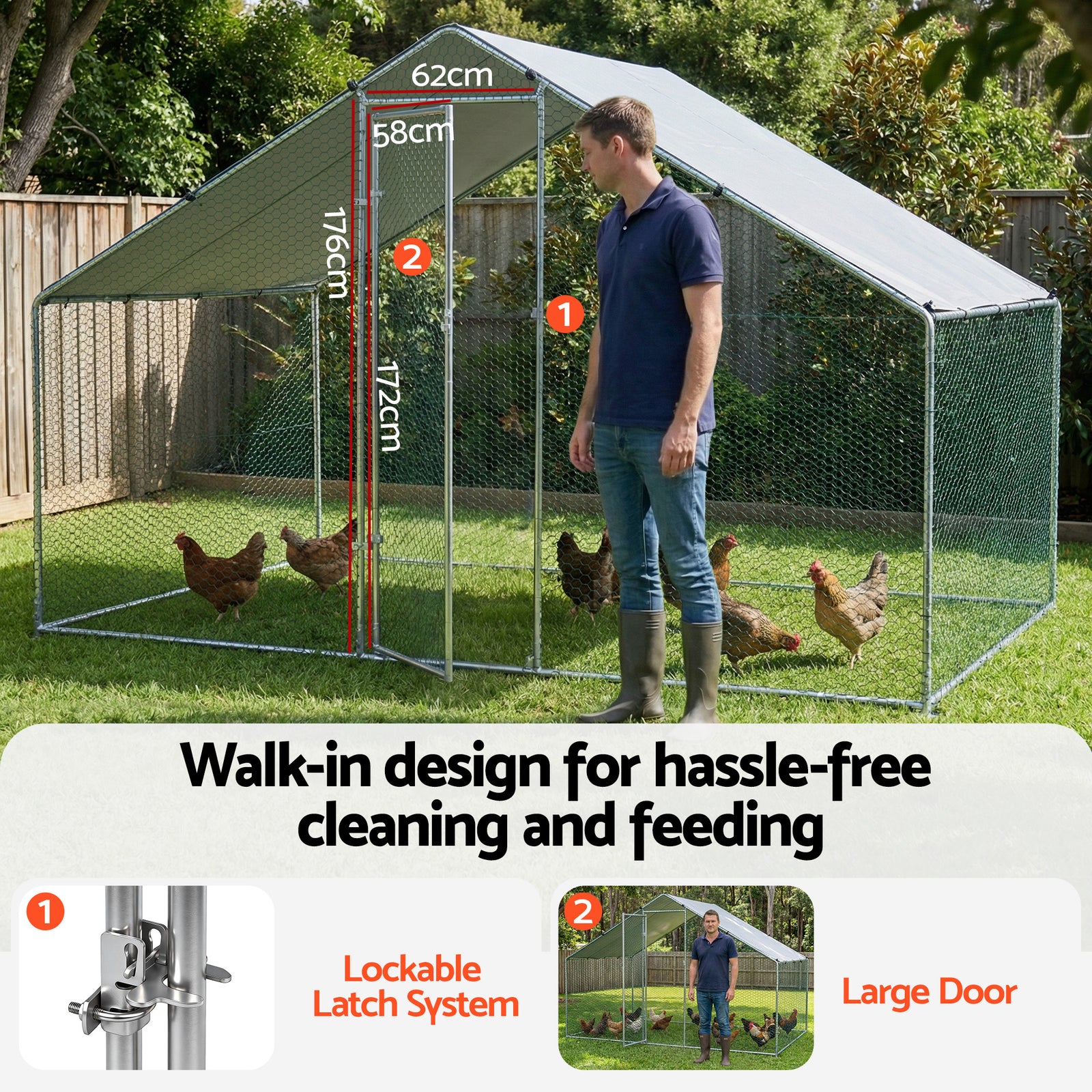 Chicken Coop Rabbit Hutch Outdoor Run Walk in Hen Cage Ferret House 3x2x2m