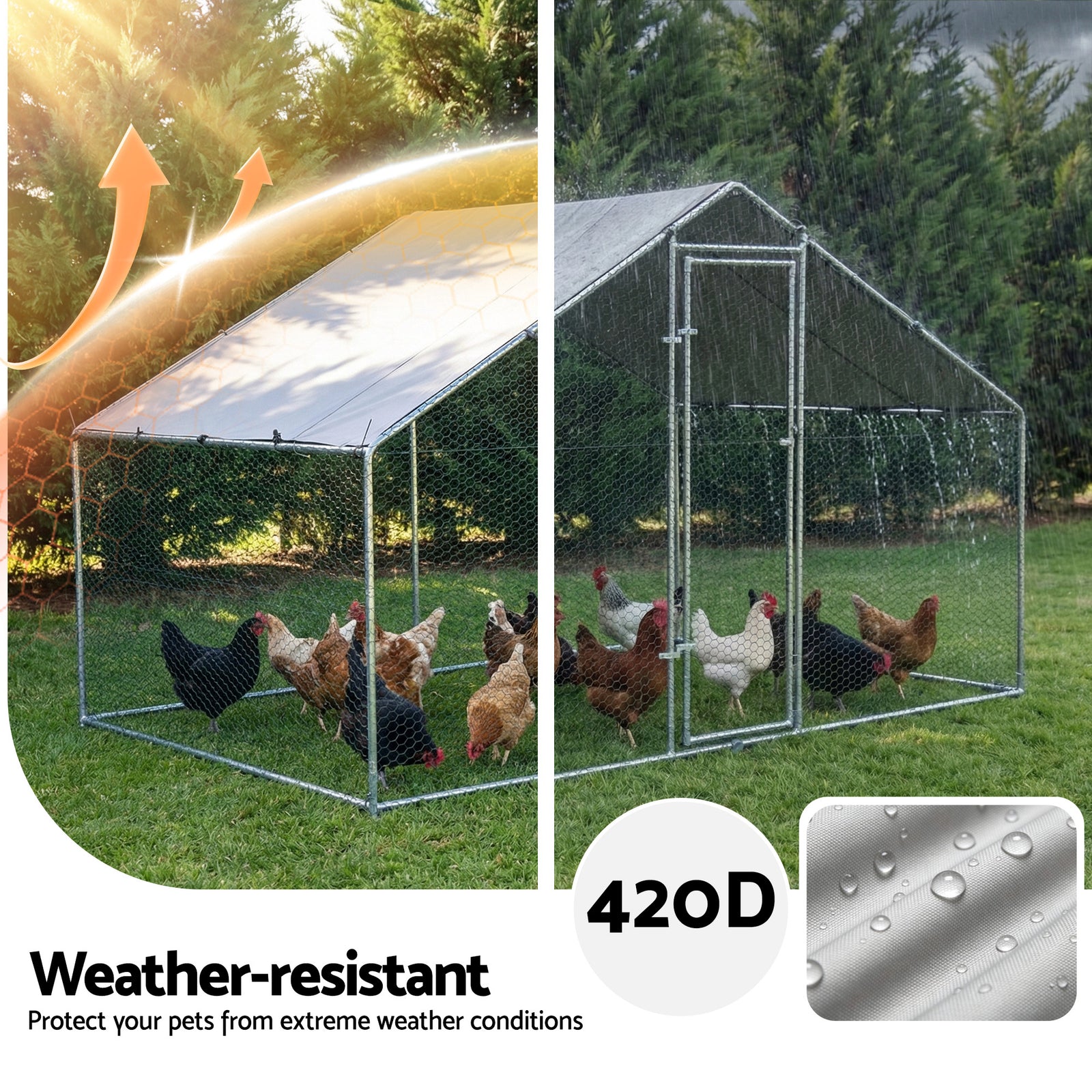 Chicken Coop Rabbit Hutch Outdoor Run Walk in Hen Cage Ferret House 3x2x2m