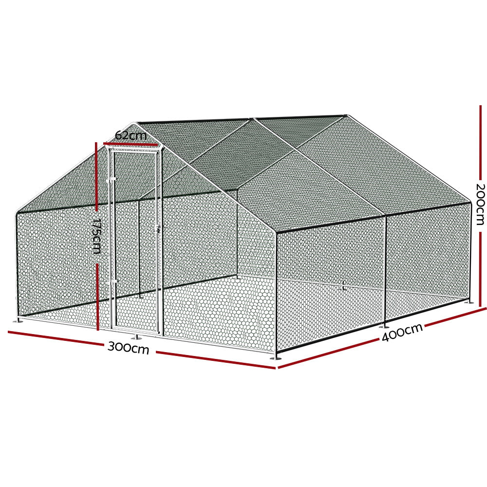 4x3x2m Chicken Coop Cage Galvanised Steel Poultry Run with Roof
