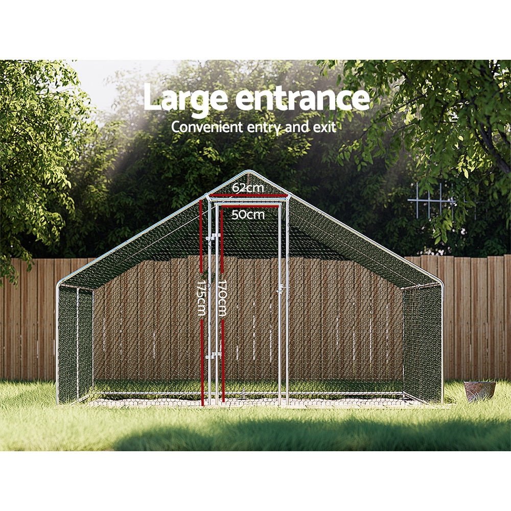 4x3x2m Chicken Coop Cage Galvanised Steel Poultry Run with Roof