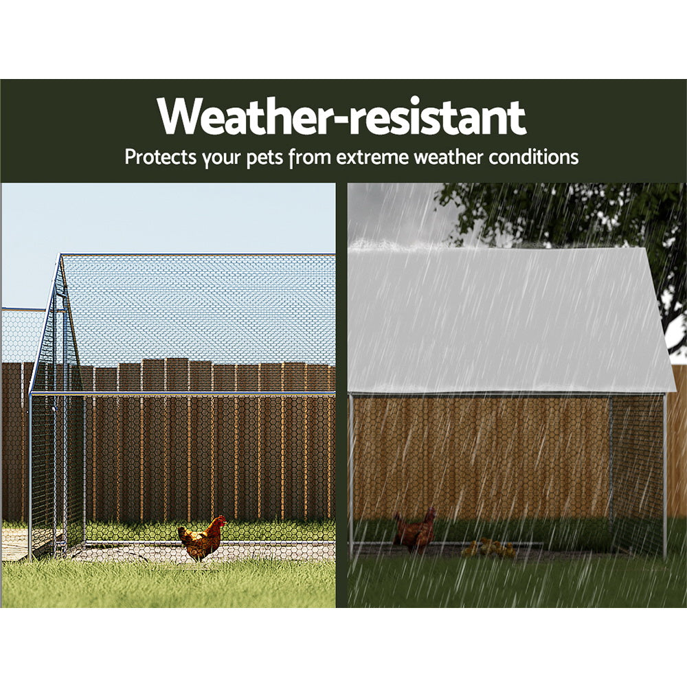4x3x2m Chicken Coop Cage Galvanised Steel Poultry Run with Roof
