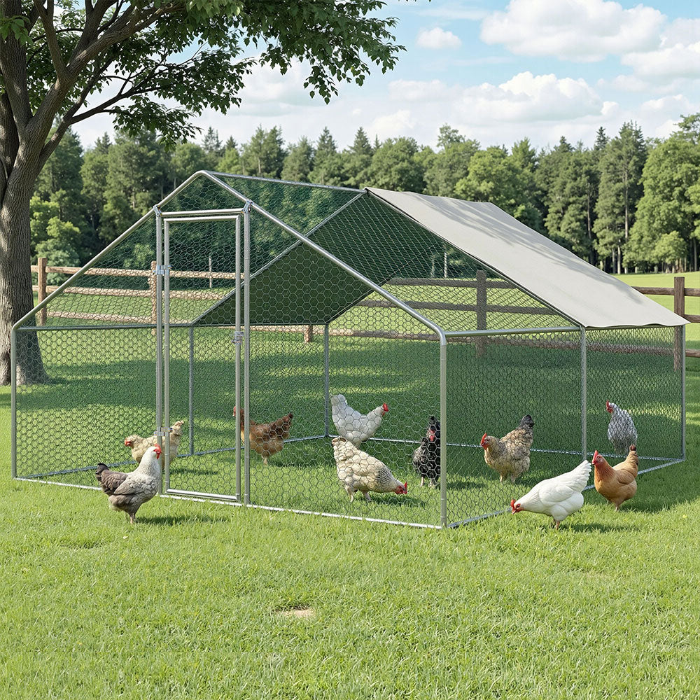 4x3x2m Chicken Coop Cage Galvanised Steel Poultry Run with Roof