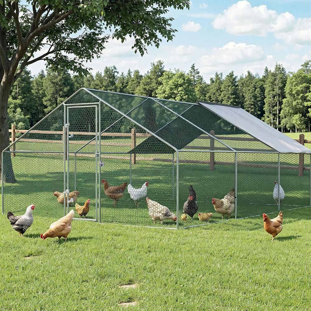 3x6x2m Walk In Chicken Coop Galvanised Steel Poultry Cage Run