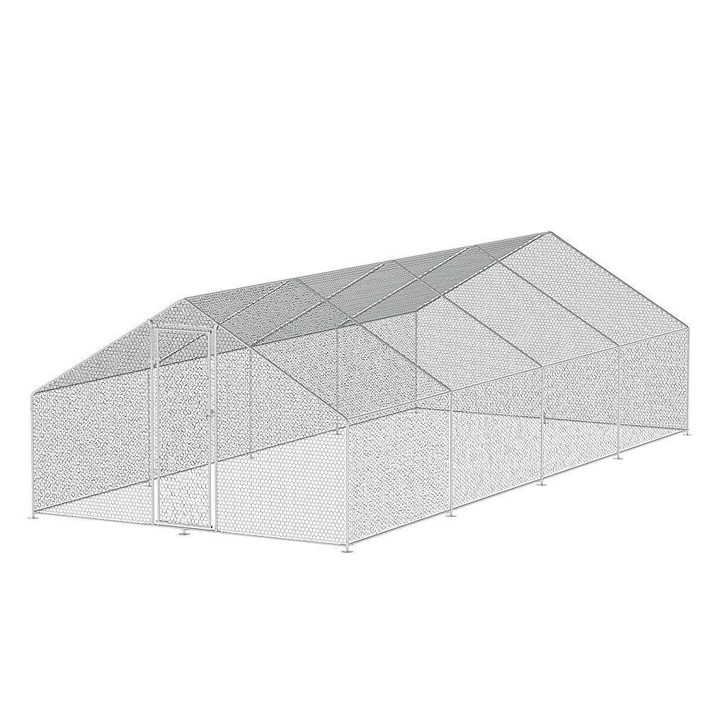 8x3x2m Chicken Coop Walk In Poultry Cage Galvanised Steel Run