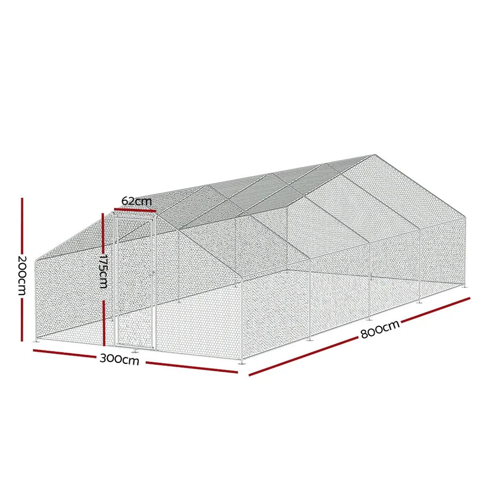 8x3x2m Chicken Coop Walk In Poultry Cage Galvanised Steel Run