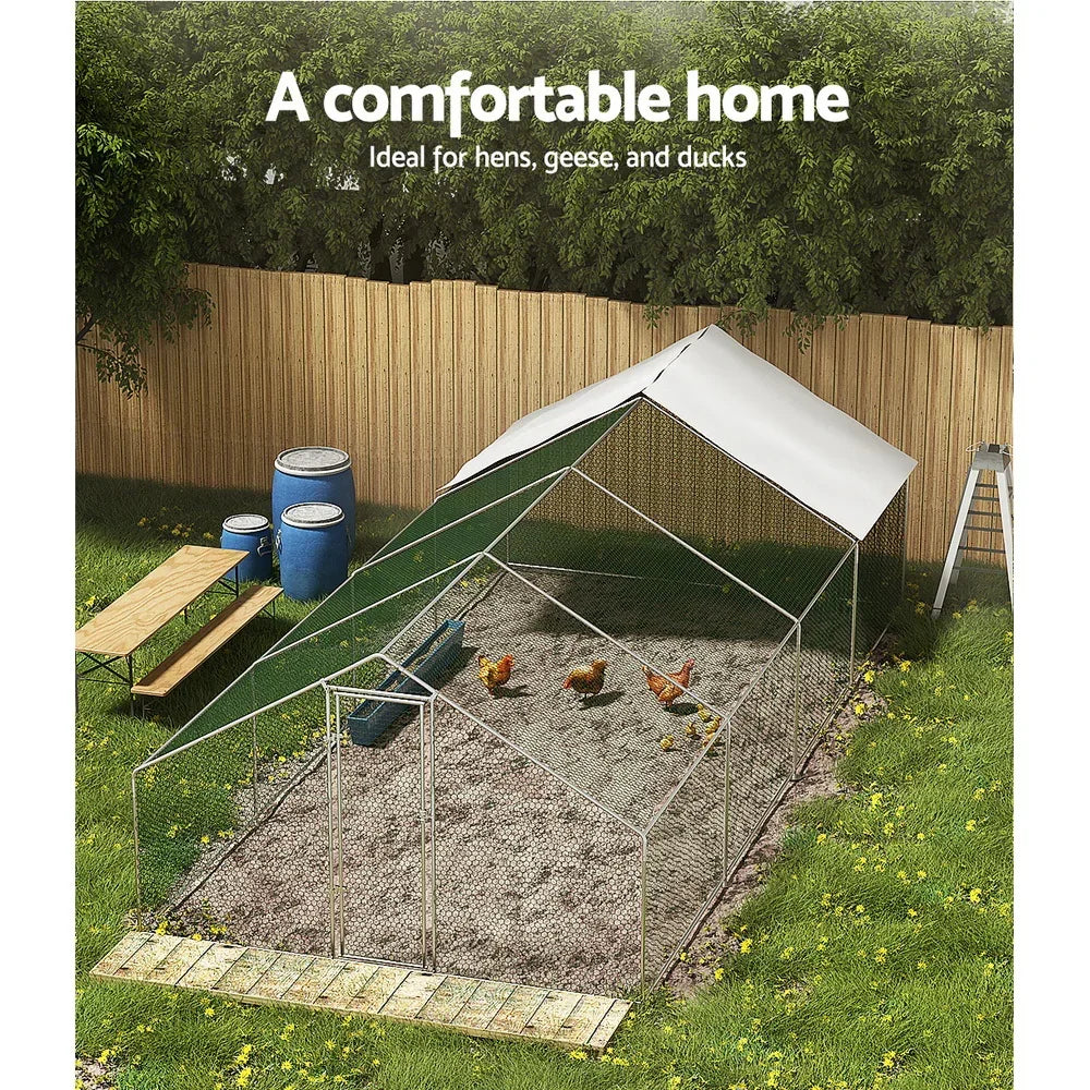 8x3x2m Chicken Coop Walk In Poultry Cage Galvanised Steel Run