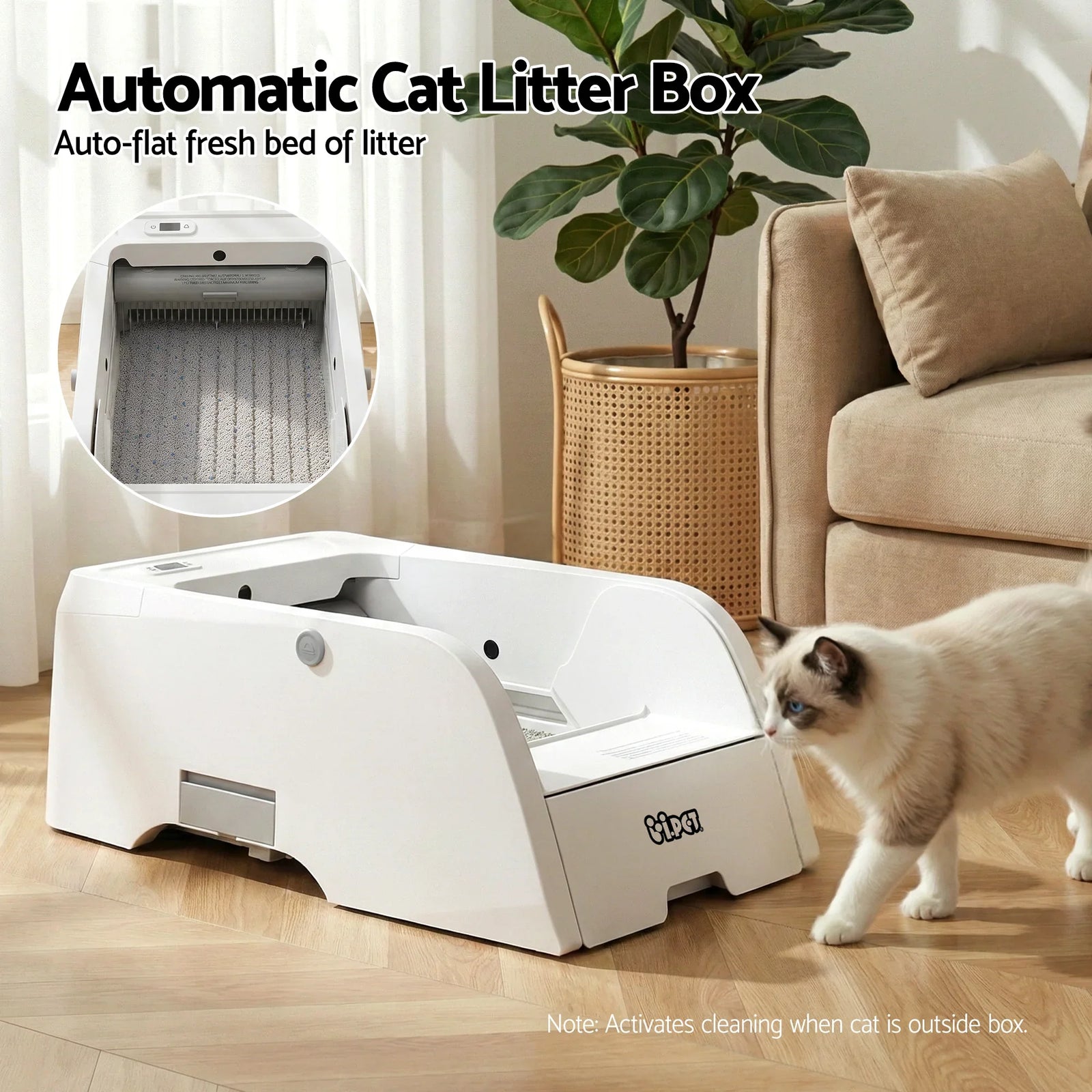 Automatic Cat Litter Box Self Cleaning Smart Pet Toilet App Control 5L White