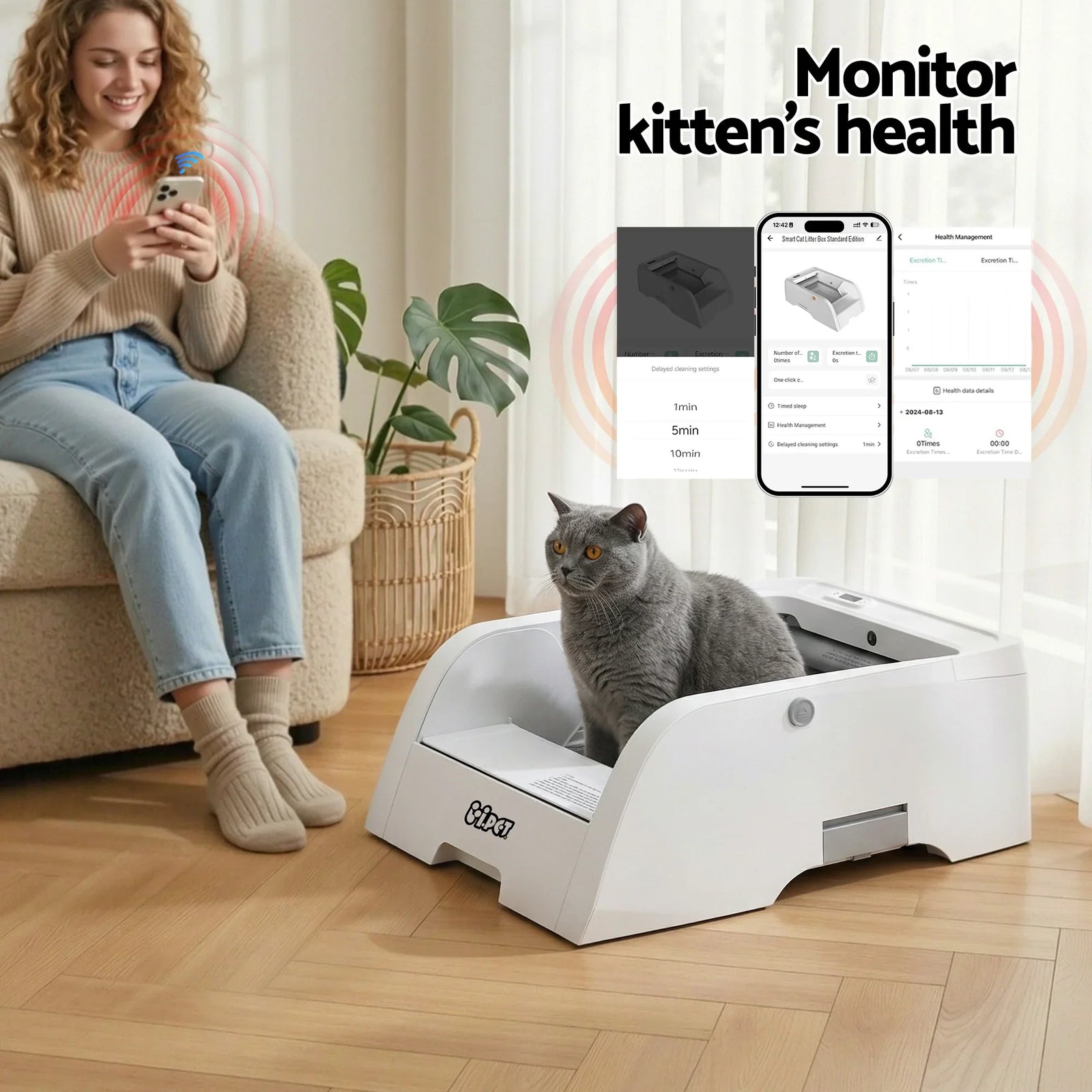 Automatic Cat Litter Box Self Cleaning Smart Pet Toilet App Control 5L White