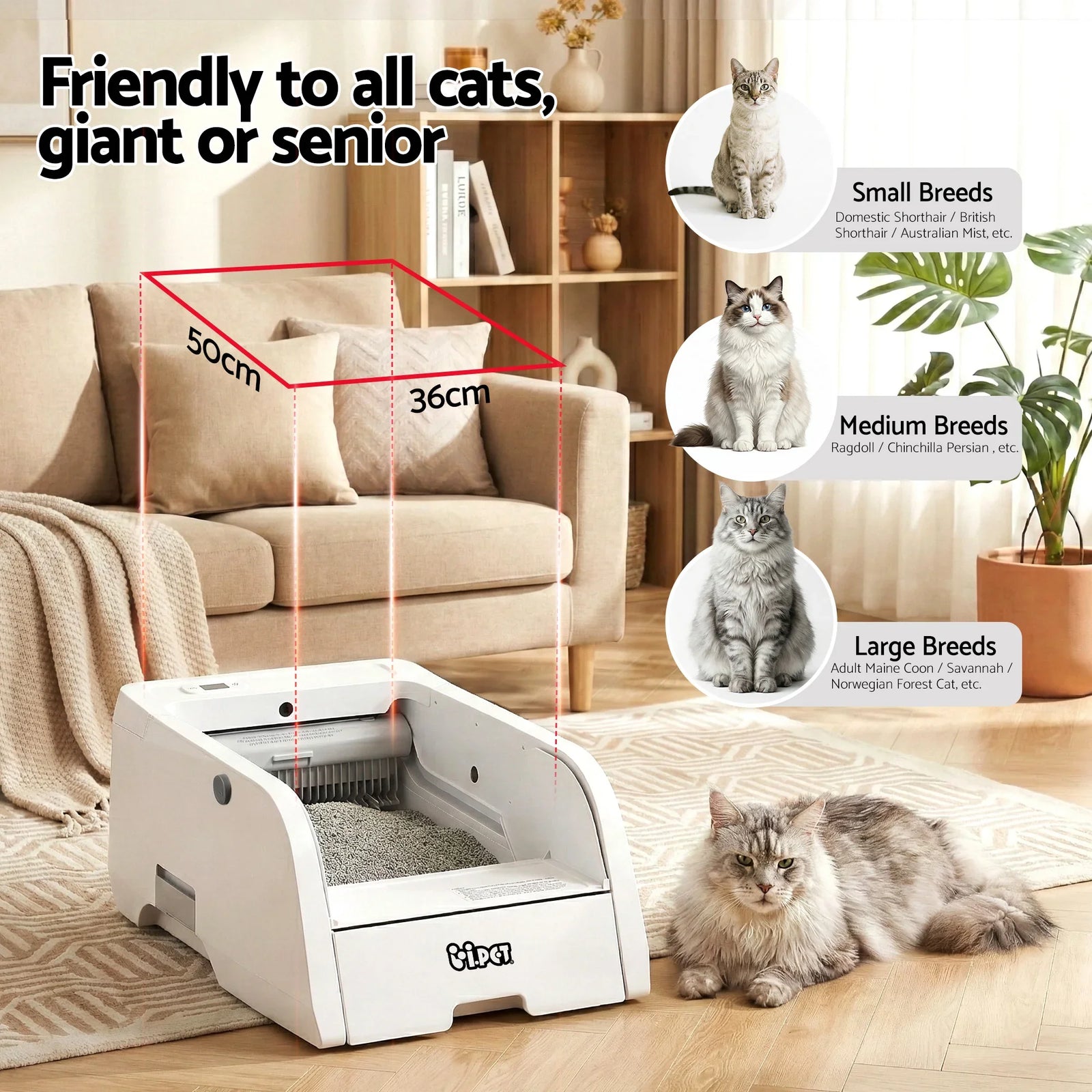 Automatic Cat Litter Box Self Cleaning Smart Pet Toilet App Control 5L White
