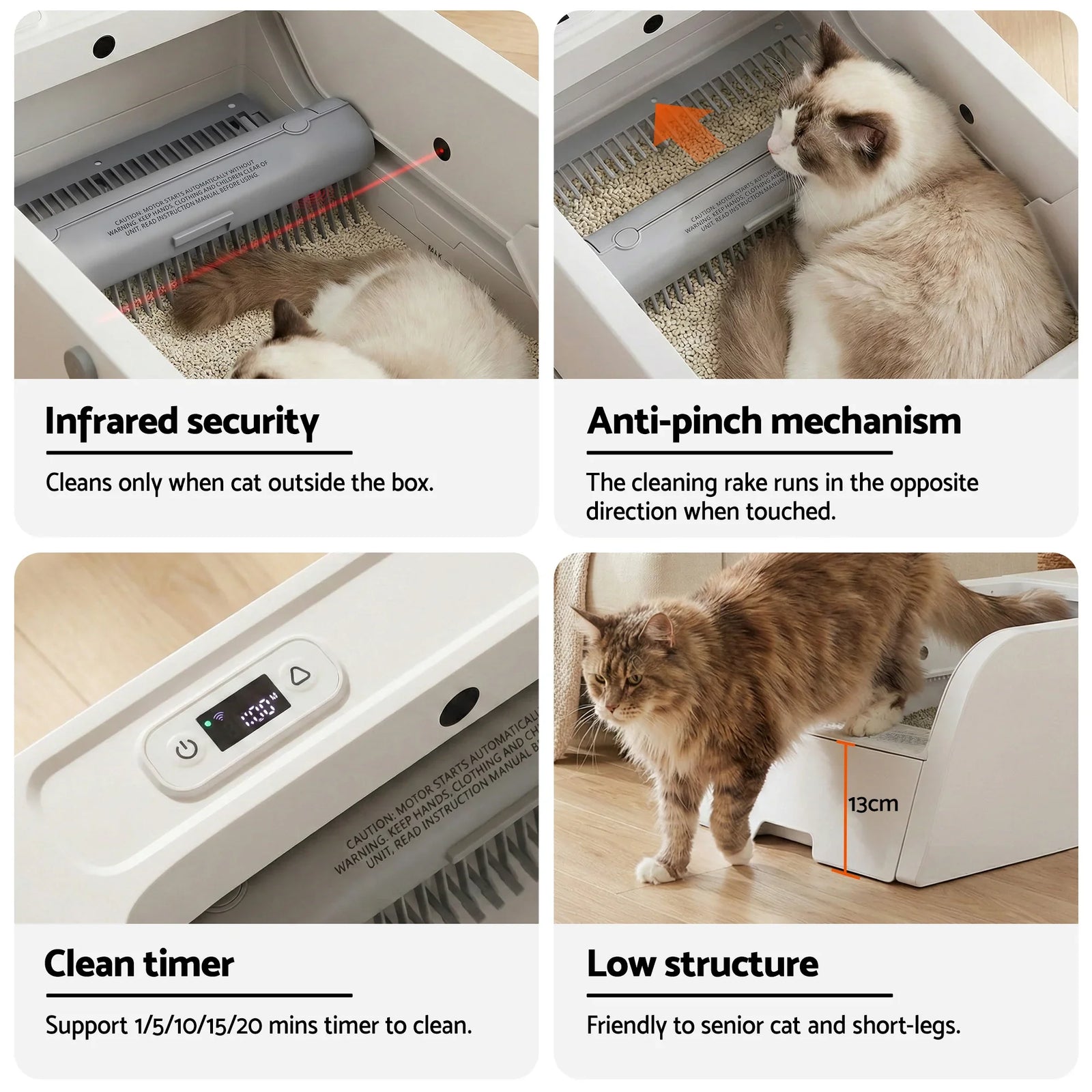 Automatic Cat Litter Box Self Cleaning Smart Pet Toilet App Control 5L White