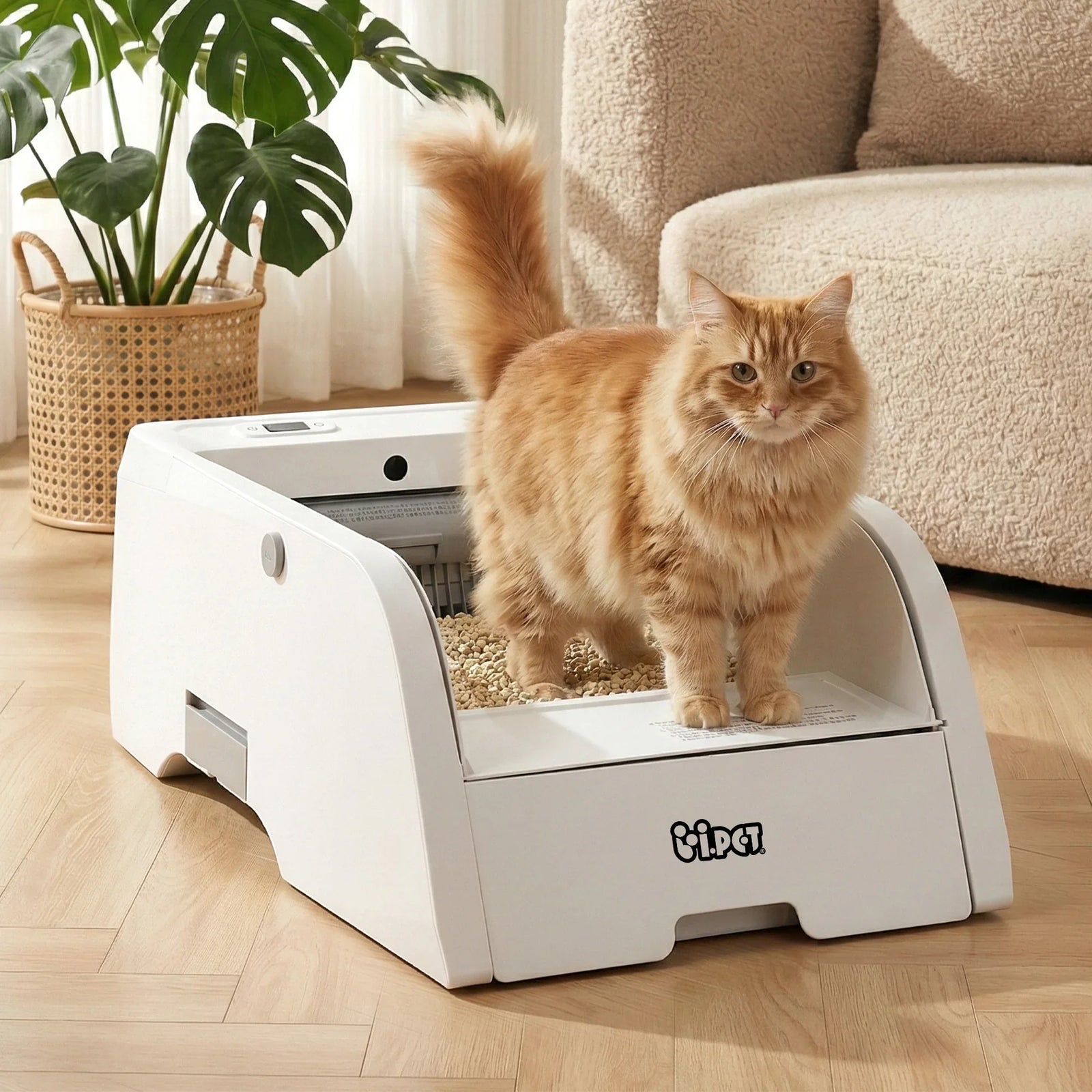 Automatic Cat Litter Box Self Cleaning Smart Pet Toilet App Control 5L White