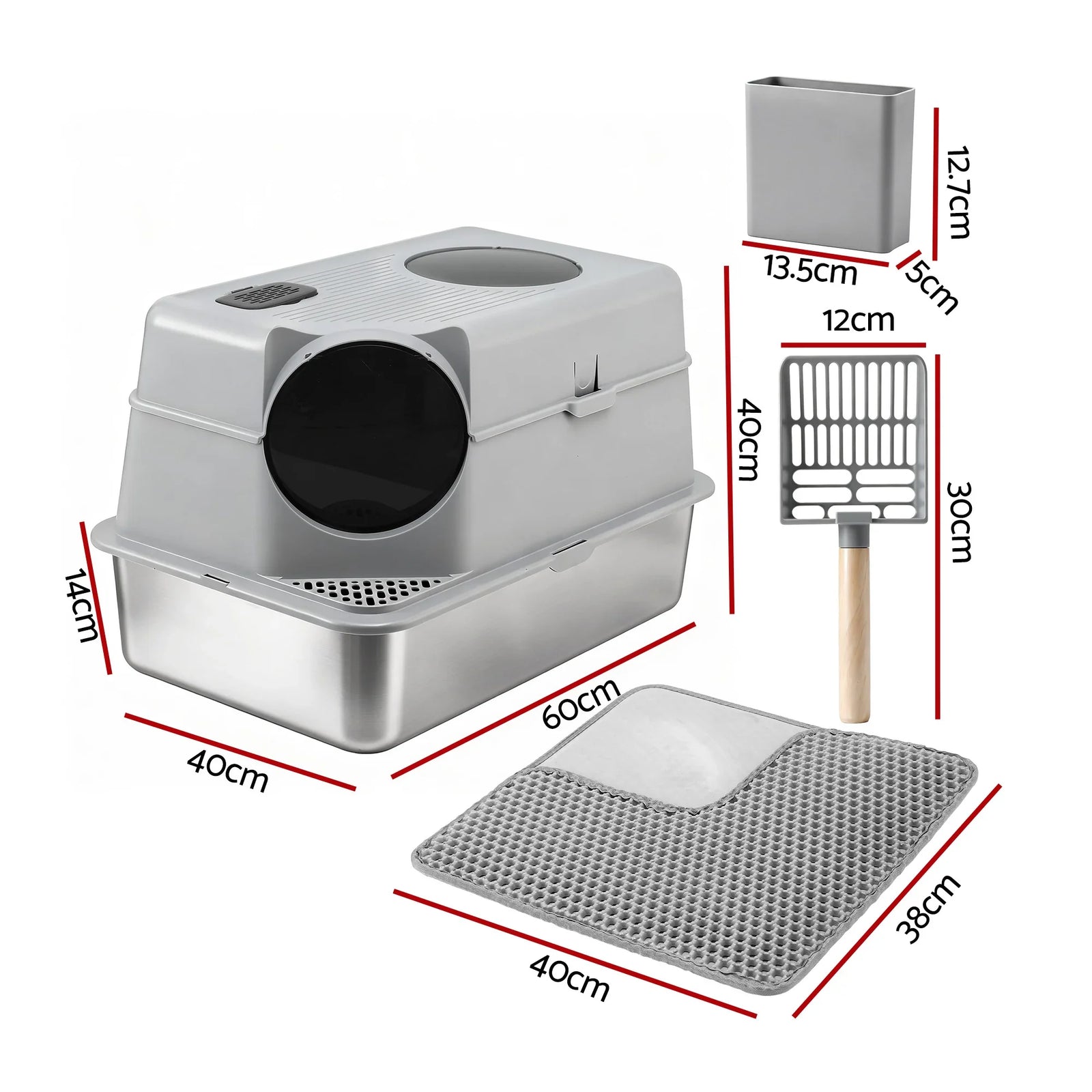 Cat Litter Box Large Stainless Steel High Sided Pet Toilet Odour Control