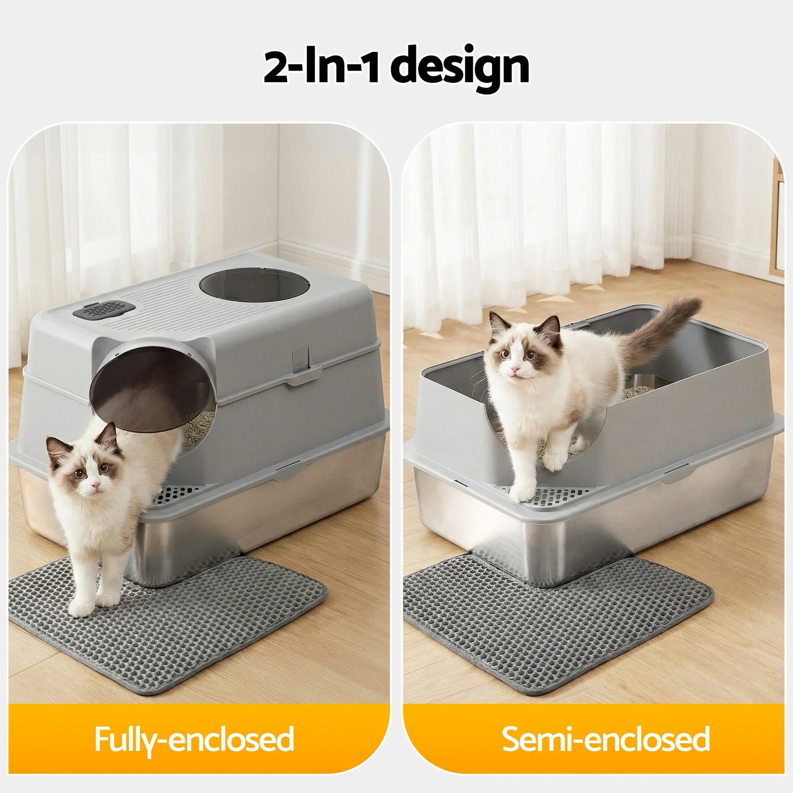 Cat Litter Box Large Stainless Steel High Sided Pet Toilet Odour Control