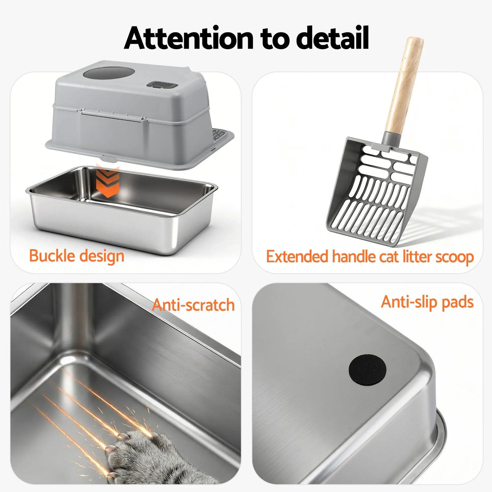 Cat Litter Box Large Stainless Steel High Sided Pet Toilet Odour Control