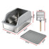 Cat Litter Box Stainless Steel Large Semi-Enclosed Pet Kitty Toilet Grey
