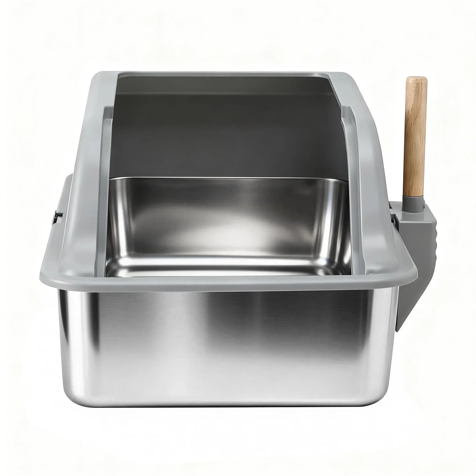 Cat Litter Box Stainless Steel Large Semi-Enclosed Pet Kitty Toilet Grey
