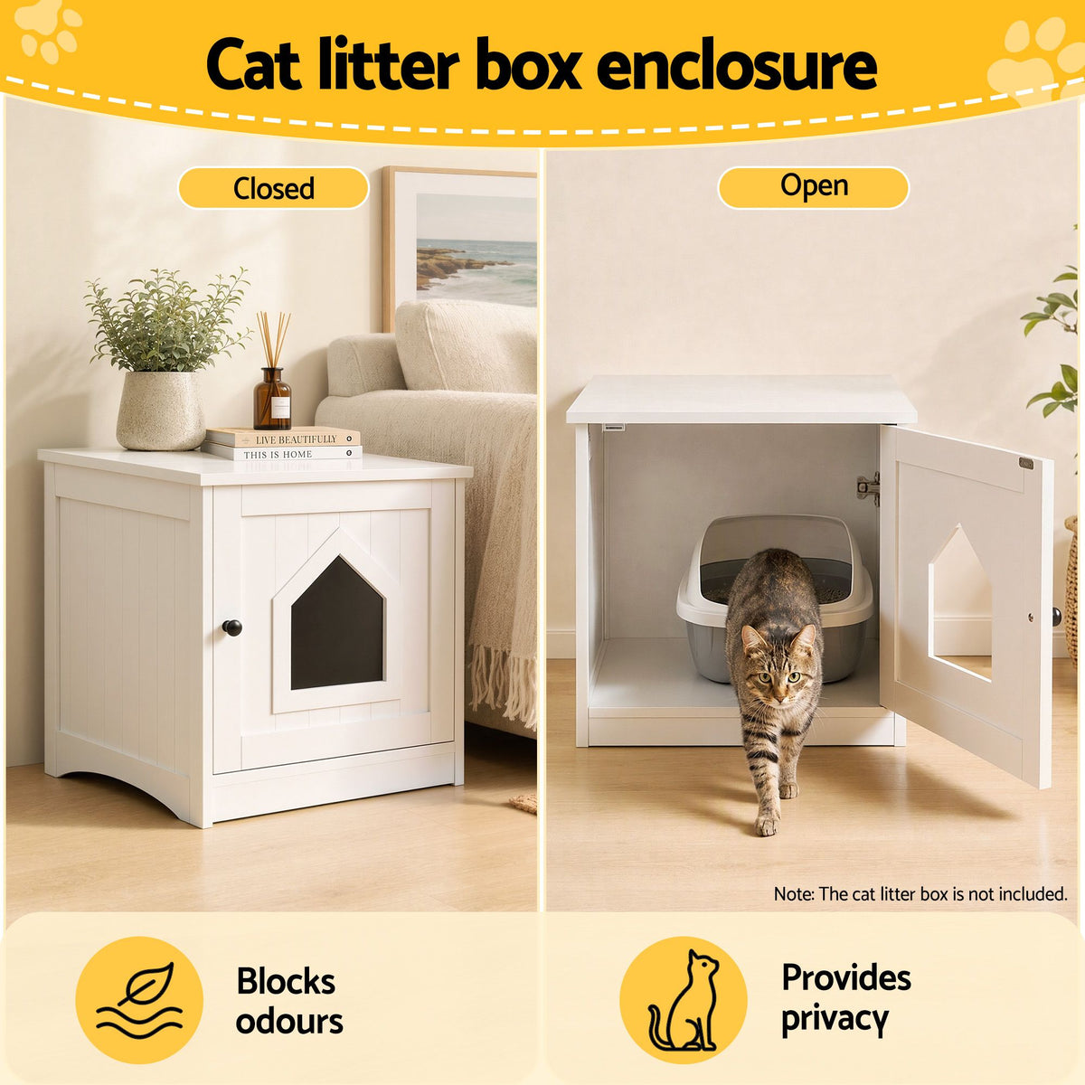 i.Pet 49x51cm Cat Litter Box Enclosure Hidden Litter Tray Cabinet White