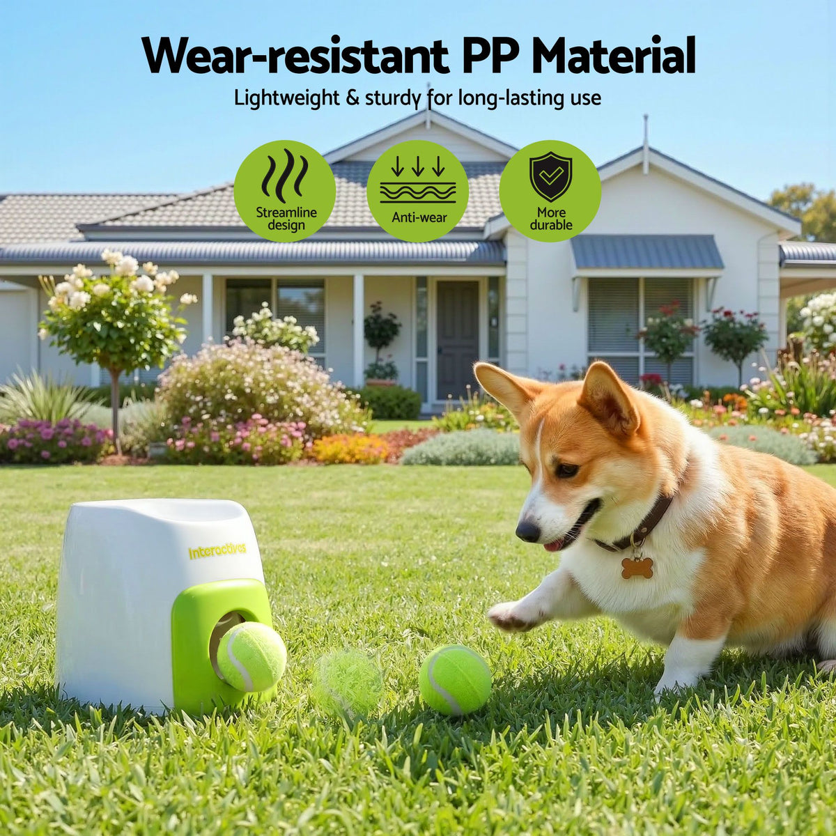 2-in-1 Dog Ball Launcher & Treat Dispenser with 2 Balls Green