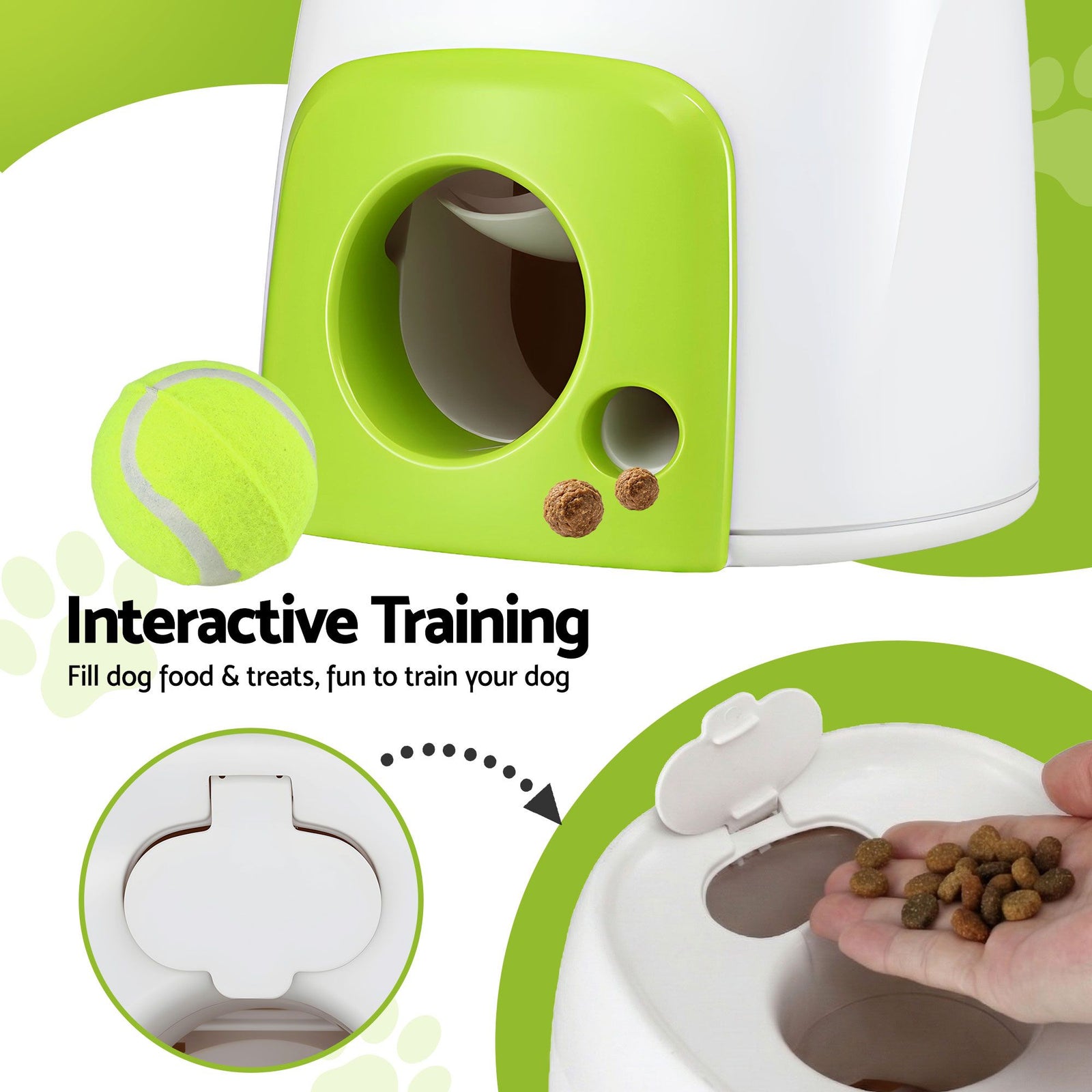 2-in-1 Dog Ball Launcher & Treat Dispenser with 2 Balls Green
