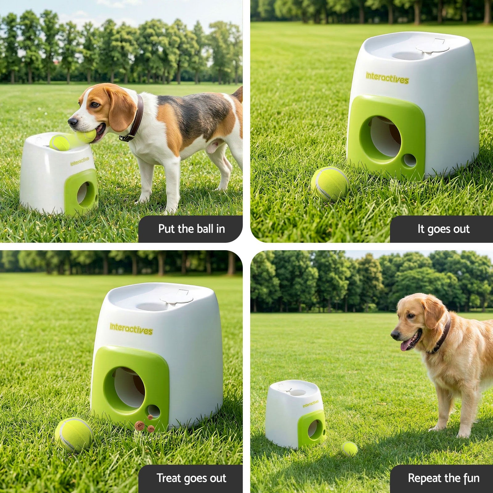 2-in-1 Dog Ball Launcher & Treat Dispenser with 2 Balls Green