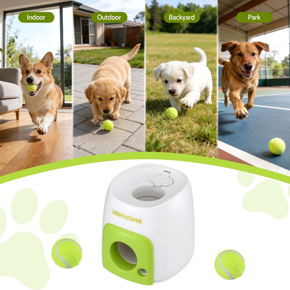 2-in-1 Dog Ball Launcher & Treat Dispenser with 2 Balls Green