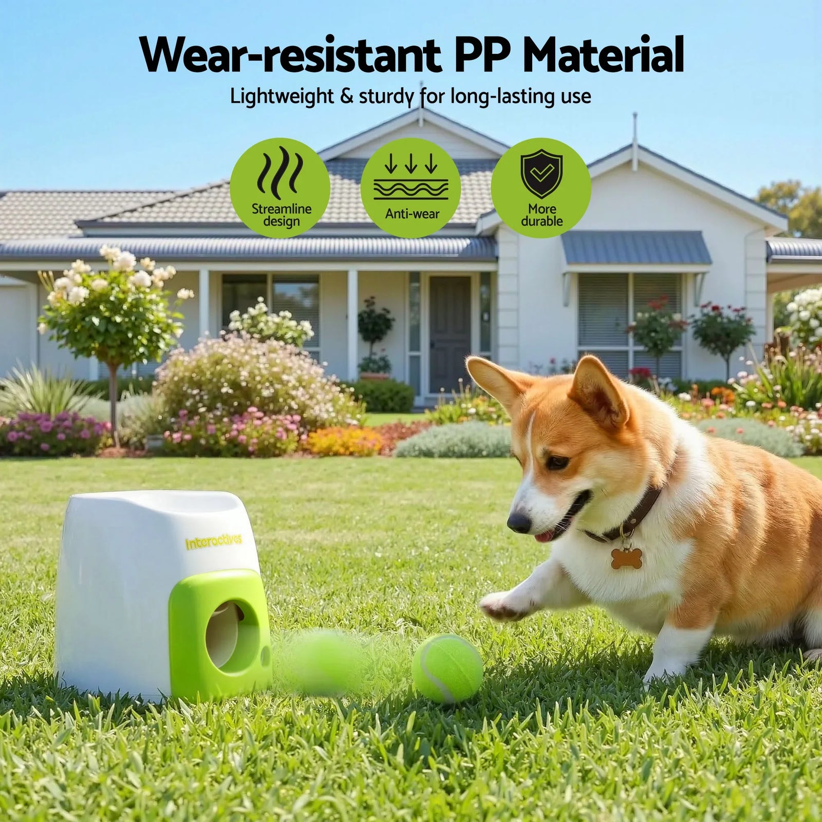 2-in-1 Dog Ball Launcher & Treat Dispenser with 2 Balls Green