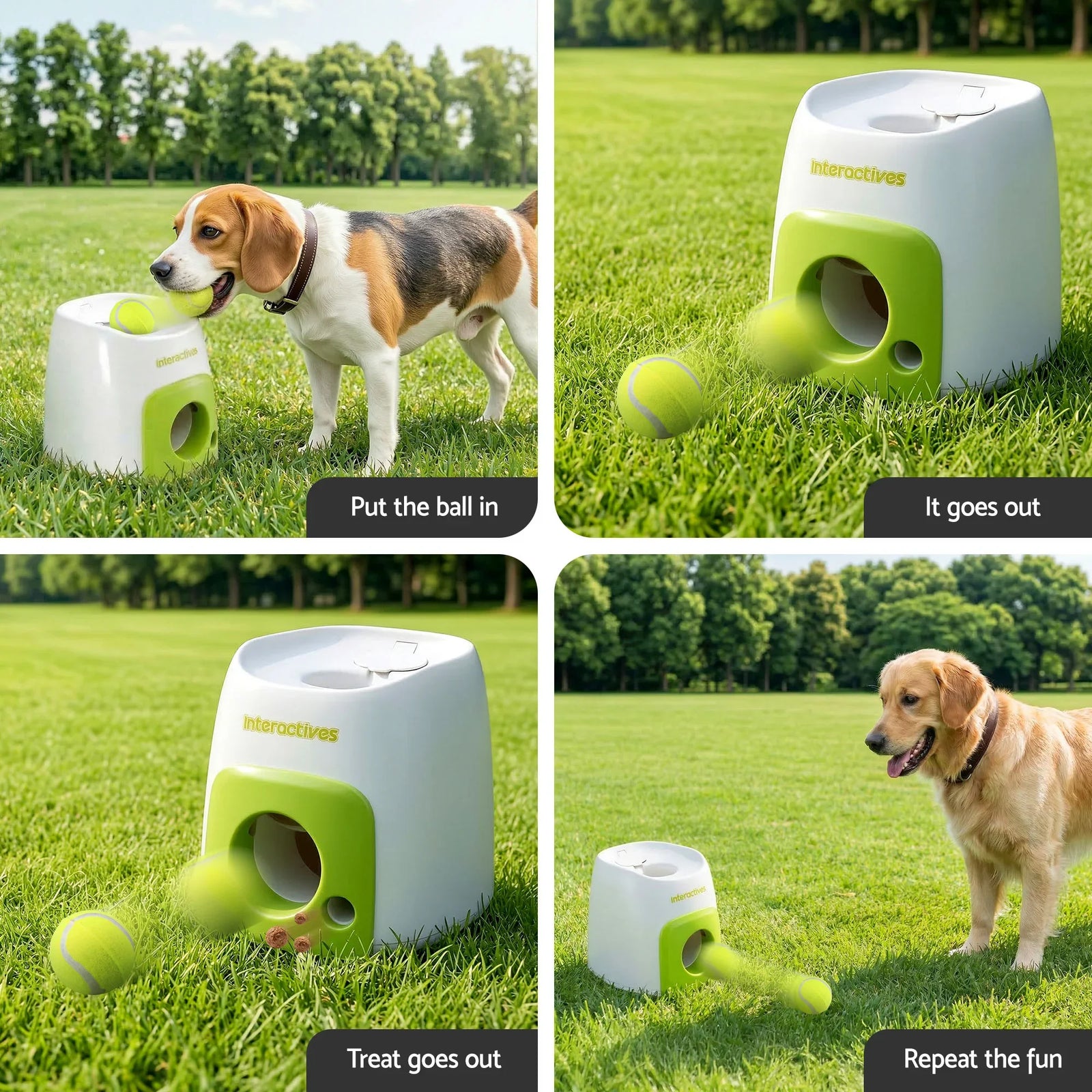 2-in-1 Dog Ball Launcher & Treat Dispenser with 2 Balls Green