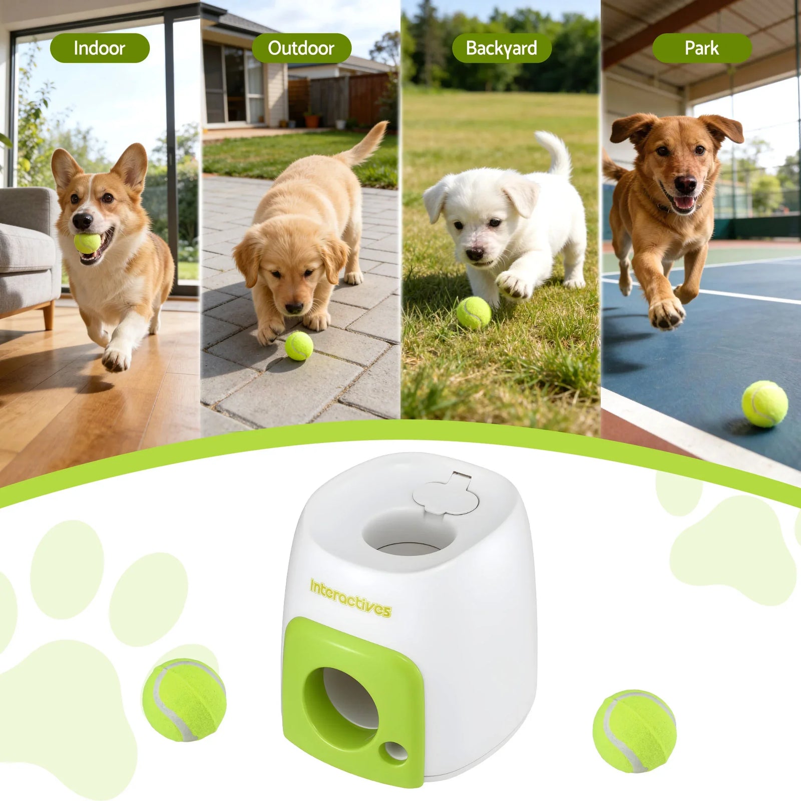 2-in-1 Dog Ball Launcher & Treat Dispenser with 2 Balls Green