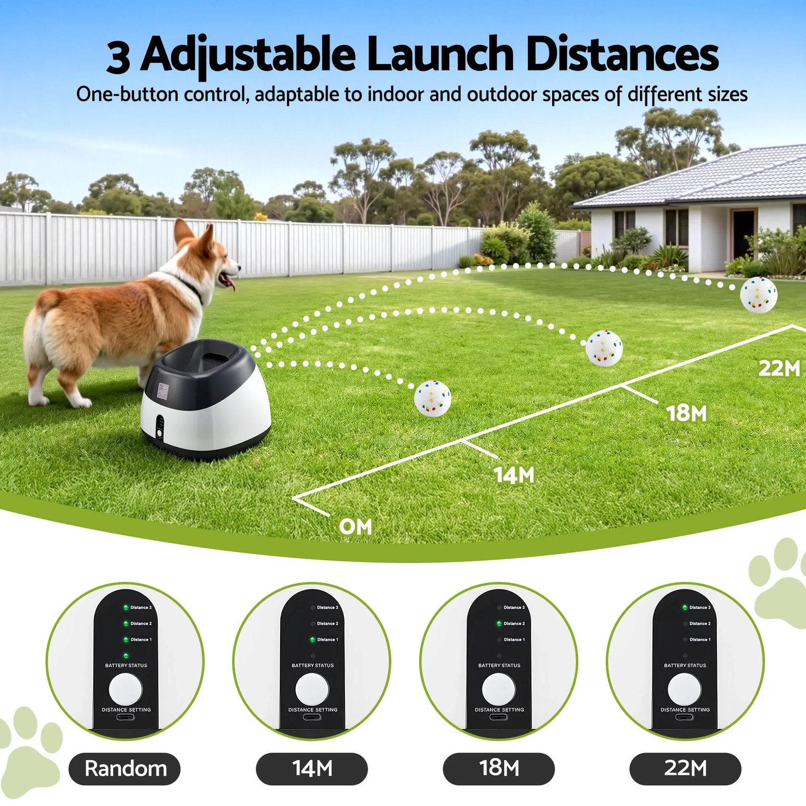 Dog Ball Launcher Thrower with 6 ETPU Balls & 14/18/22m Launch Distance Black