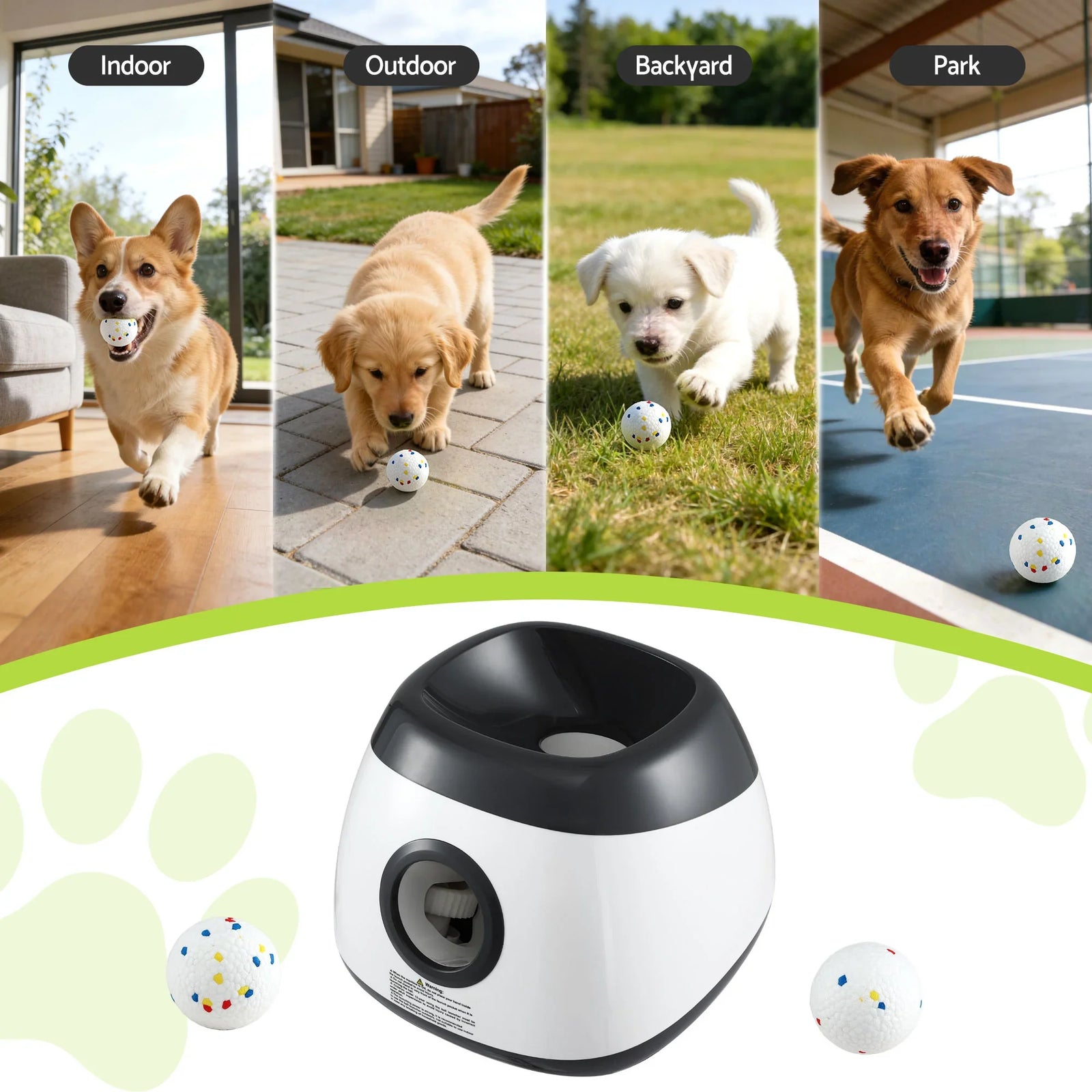 Dog Ball Launcher Thrower with 6 ETPU Balls & 14/18/22m Launch Distance Black