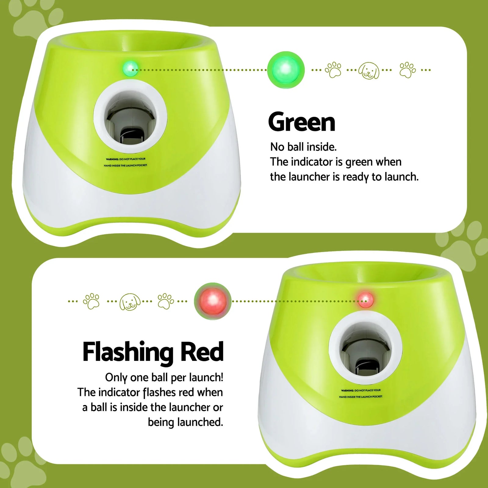 Dog Ball Launcher Thrower with 6 Balls & 3/6/9m Launch Distances Green