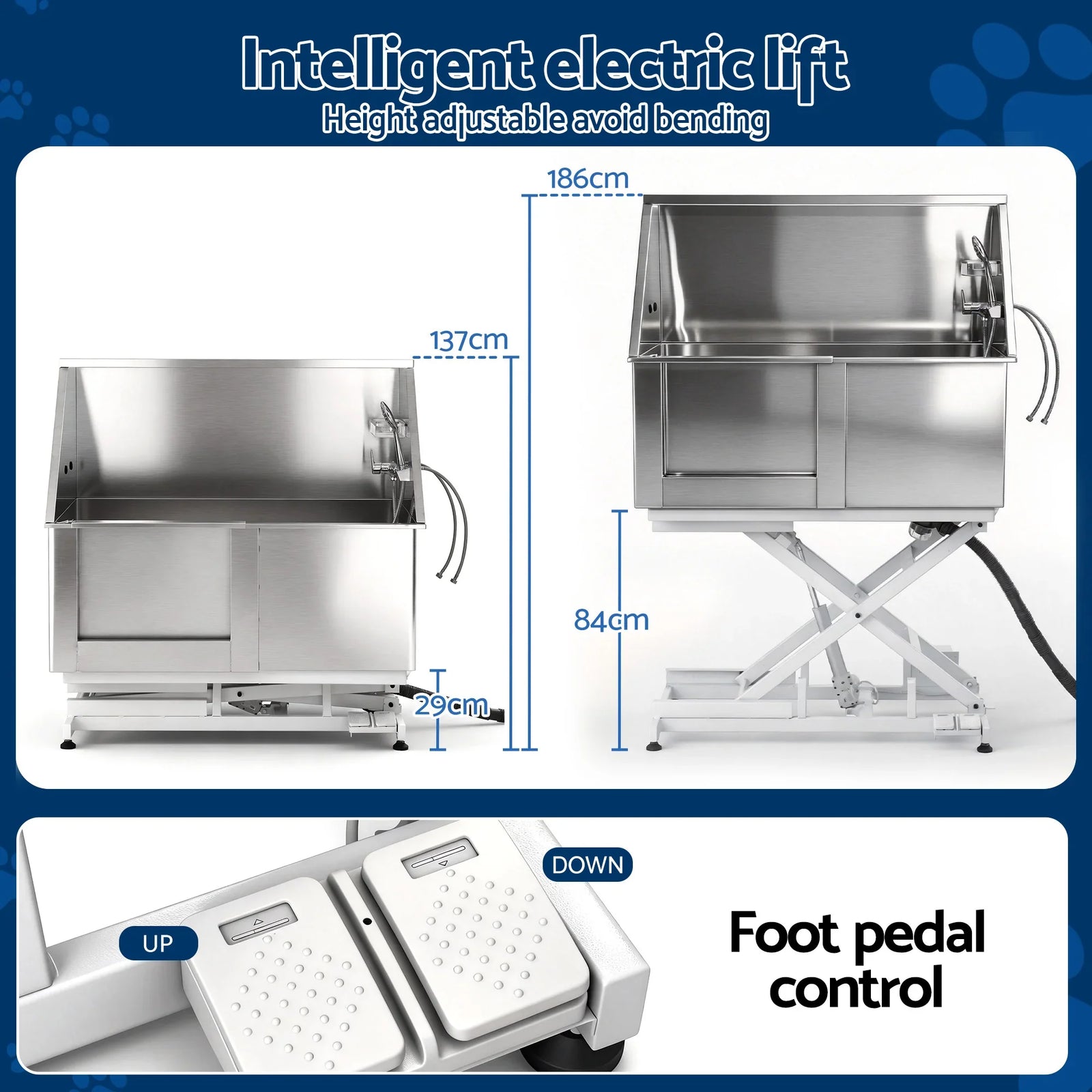 Electric Pet Bath Tub Dog Grooming Stainless Steel Wash Station 127cm