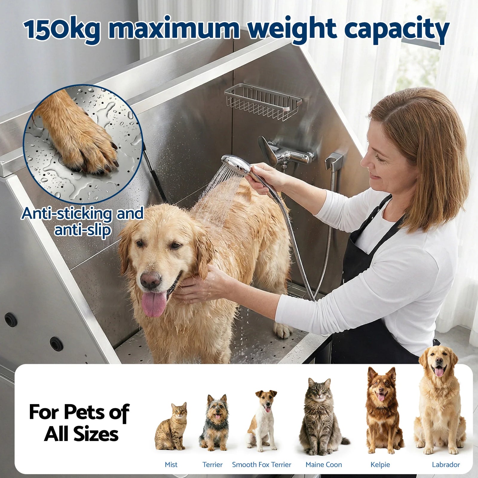 Electric Pet Bath Tub Dog Grooming Stainless Steel Wash Station 127cm