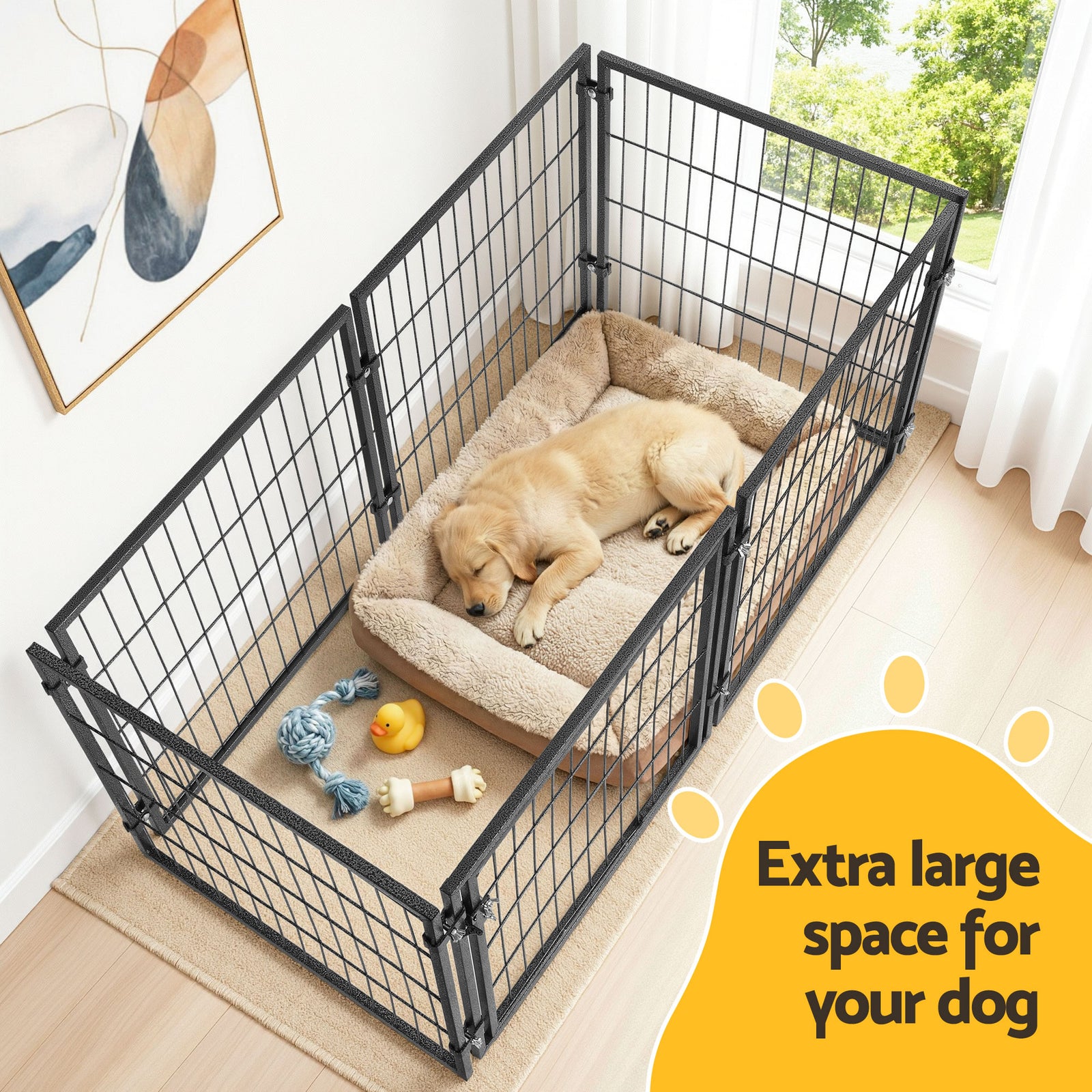Large Dog Crate Cage Playpen 129cm Puppy Pen Pet Enclosure Black
