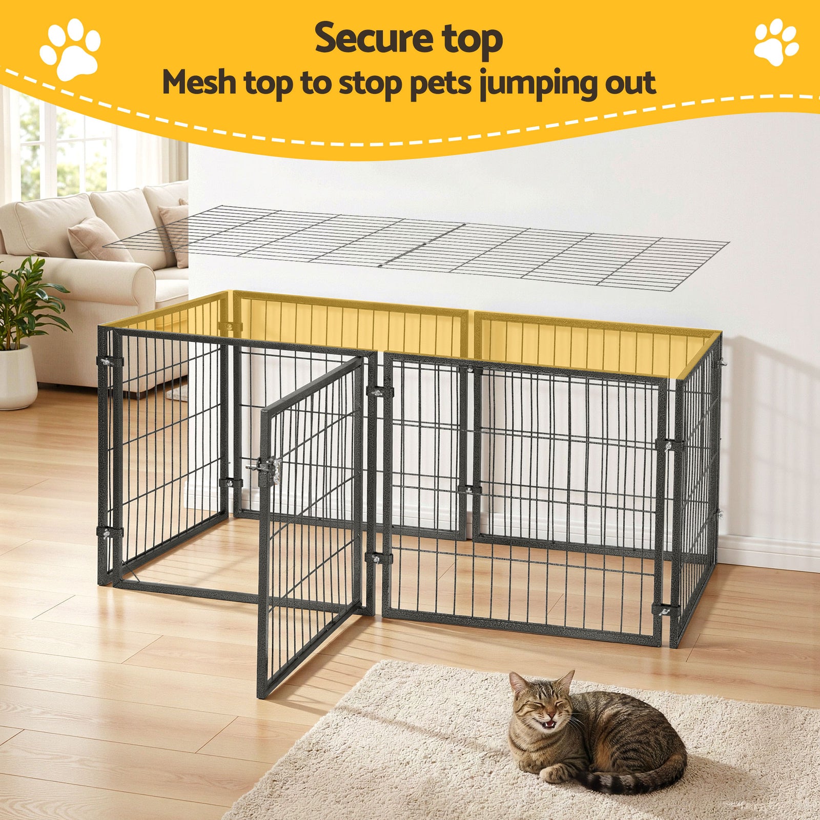 Large Dog Crate Cage Playpen 129cm Puppy Pen Pet Enclosure Black