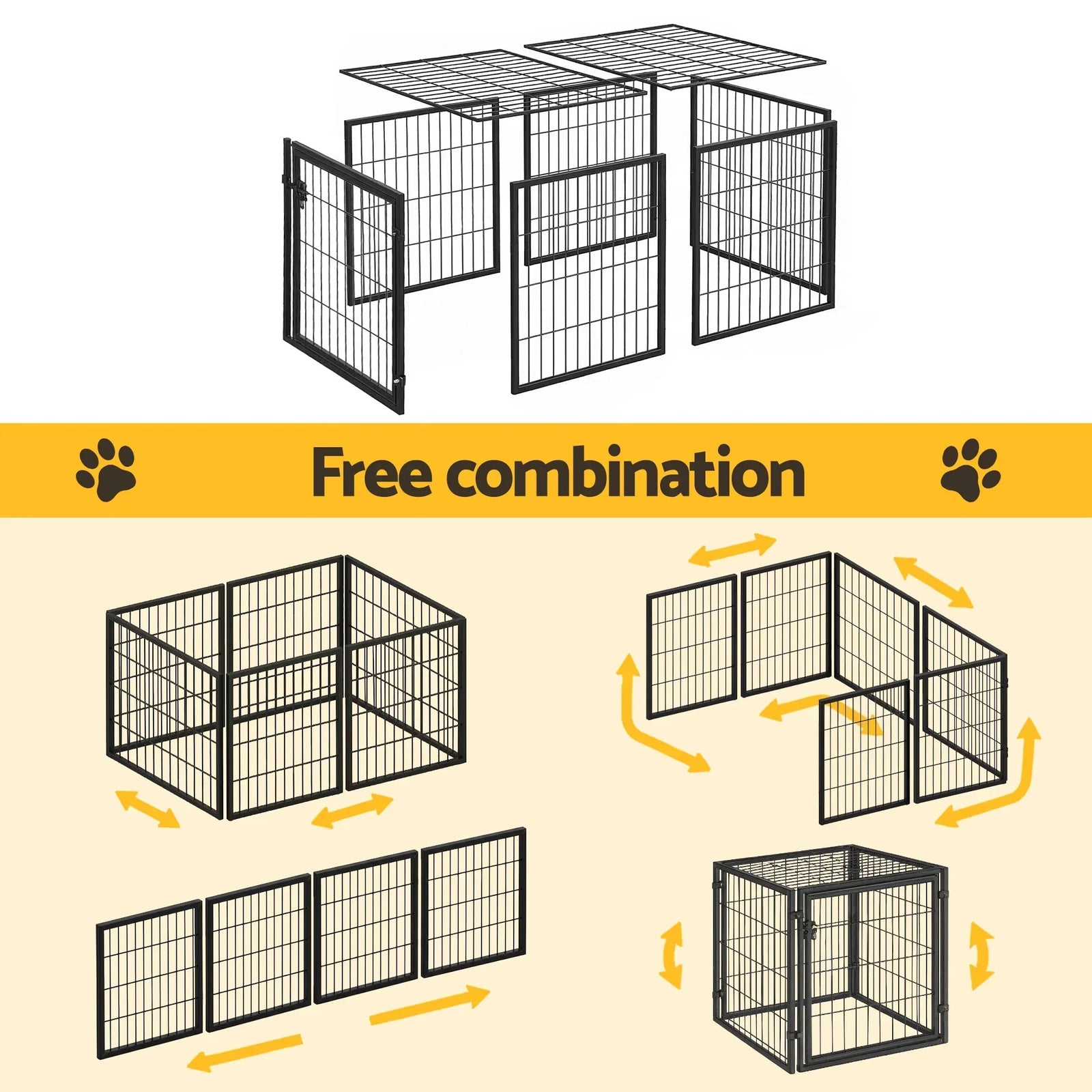 Large Dog Crate Cage Playpen 129cm Puppy Pen Pet Enclosure Black