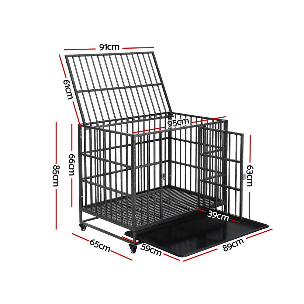 i.Pet Dog Cage Crate Large Puppy Cat Anti-Bite Pet Kennel Wheels w/Tray Metal