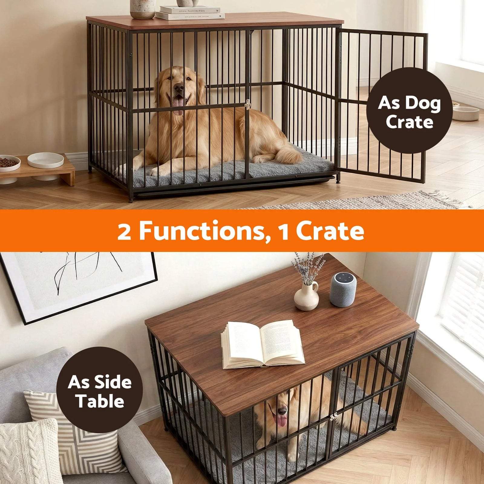 Extra Large Dog Crate Furniture 107cm Dog Cage Puppy Pet Wooden Black